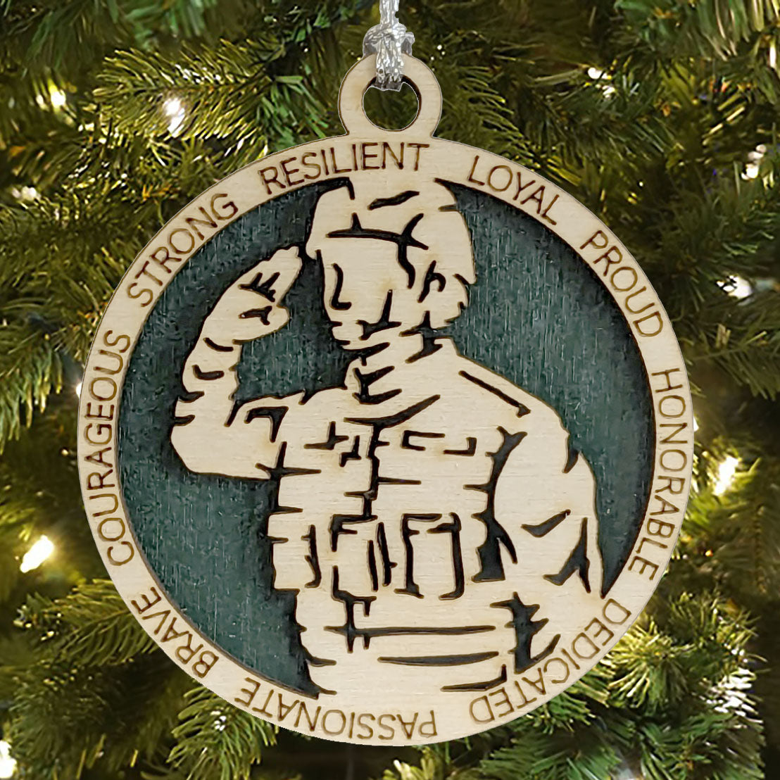 Handcrafted Female Soldier Christmas Ornament - 3" Wood Laser Cut Military Honor Gift for Women Veterans, Troops & Armed Forces