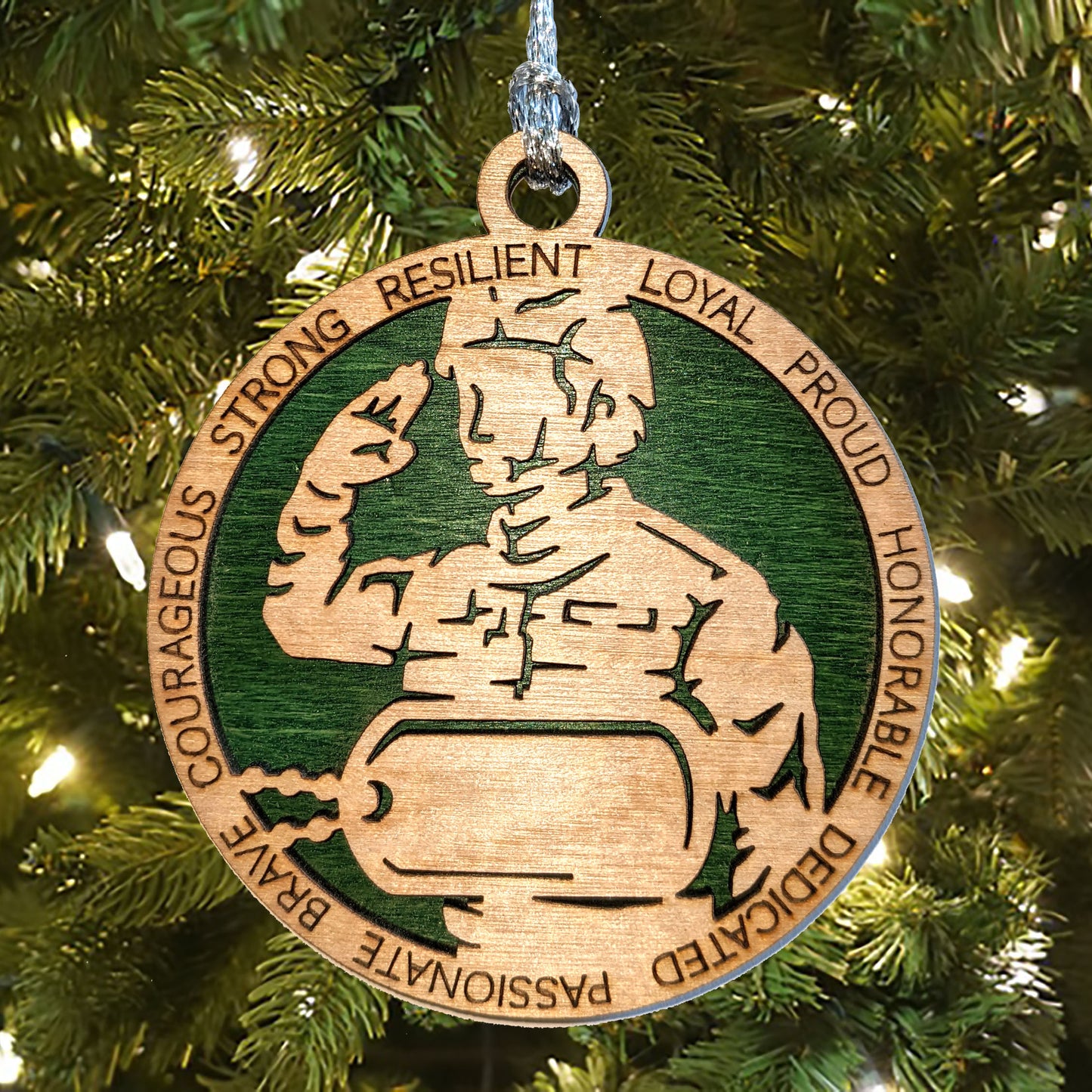 Personalized Female Soldier Christmas Ornament - 3" Wood Laser Cut Military Dog Tags - Handcrafted Army Gift for Women Veterans
