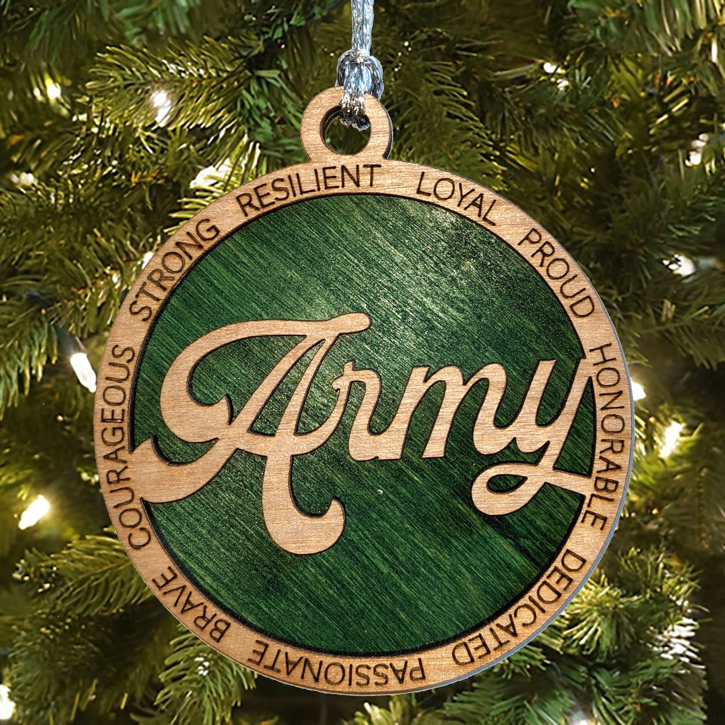 Army Wooden Christmas Ornament - Handcrafted 3" Laser Cut Patriotic Military Decor - Great Soldier Gift