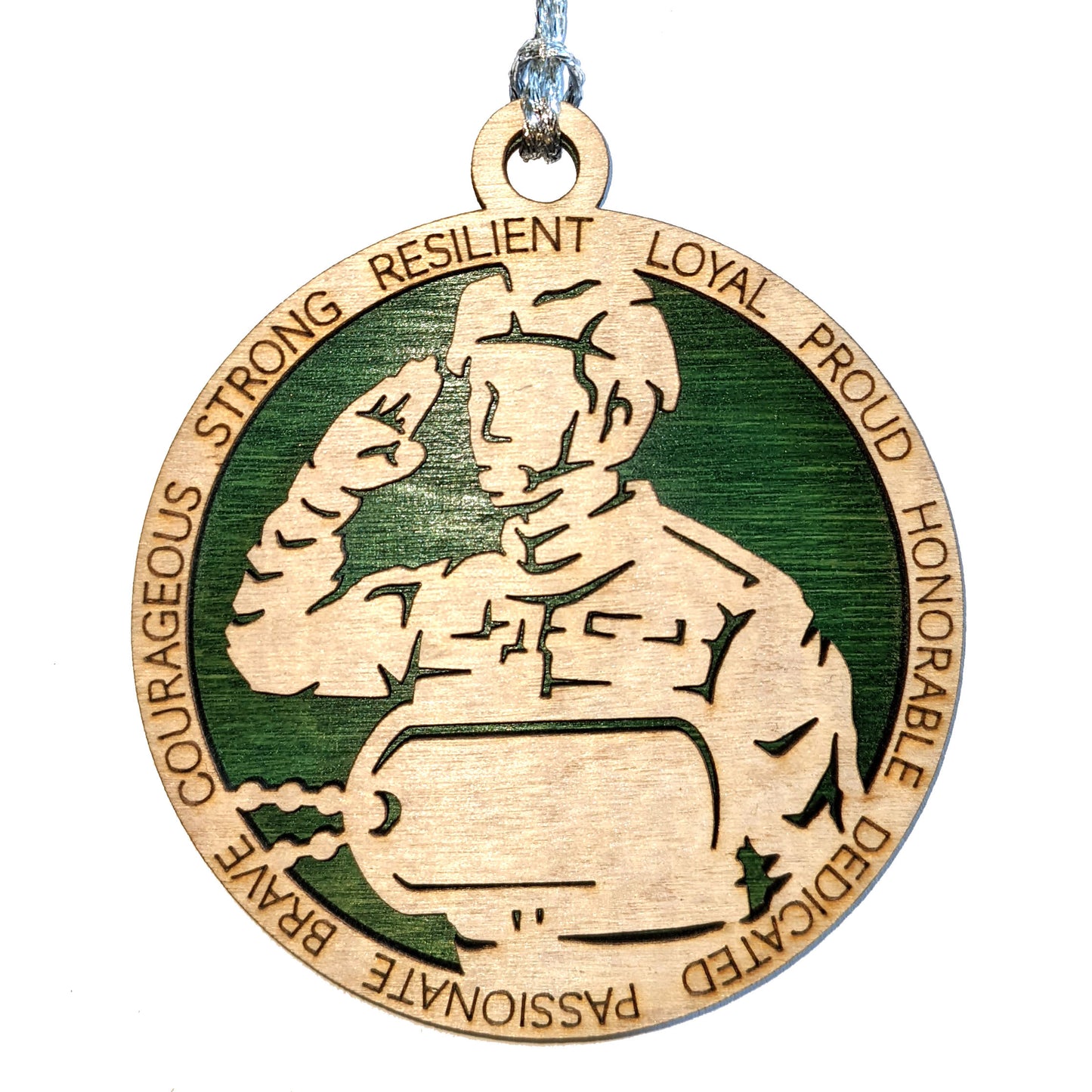 Custom Military Man Christmas Ornament - Wooden 3" Round, Personalized Dog Tags, Handmade in Oregon