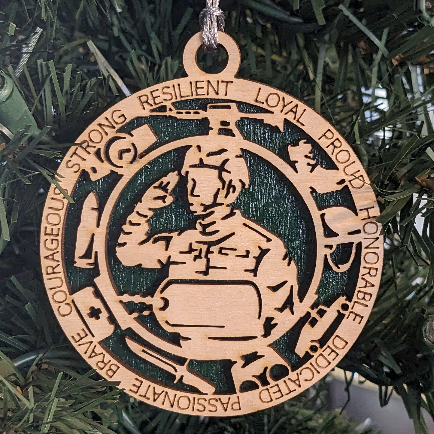 Personalized Male Soldier Christmas Ornament - 3" Wood Army Tribute with Custom Dog Tags