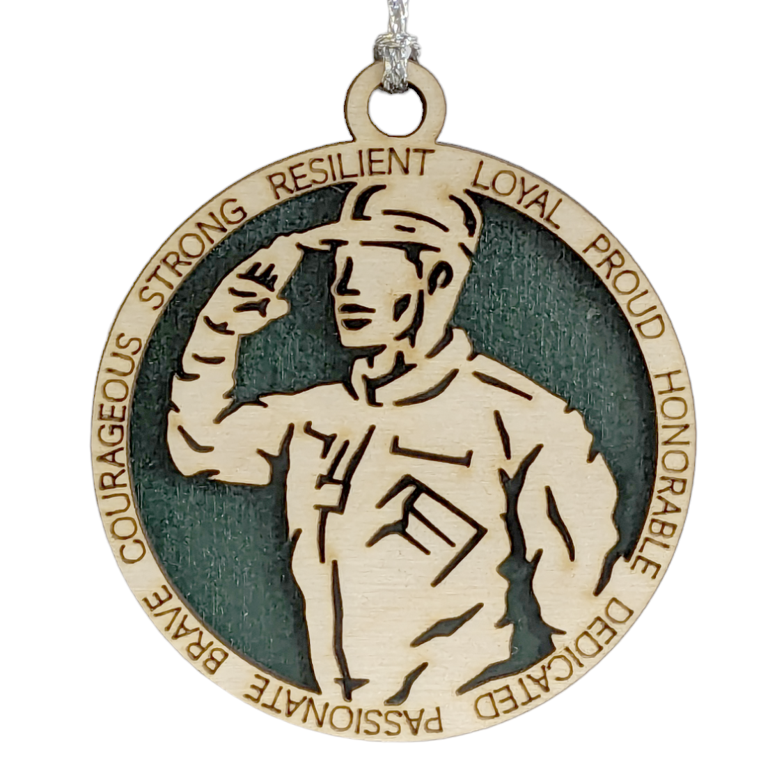 Handcrafted 3" Wood Christmas Ornament - Male Soldier in Uniform - Military Tribute - Laser Cut 2-Layer Design - Patriotic Holiday Decor - Made in USA