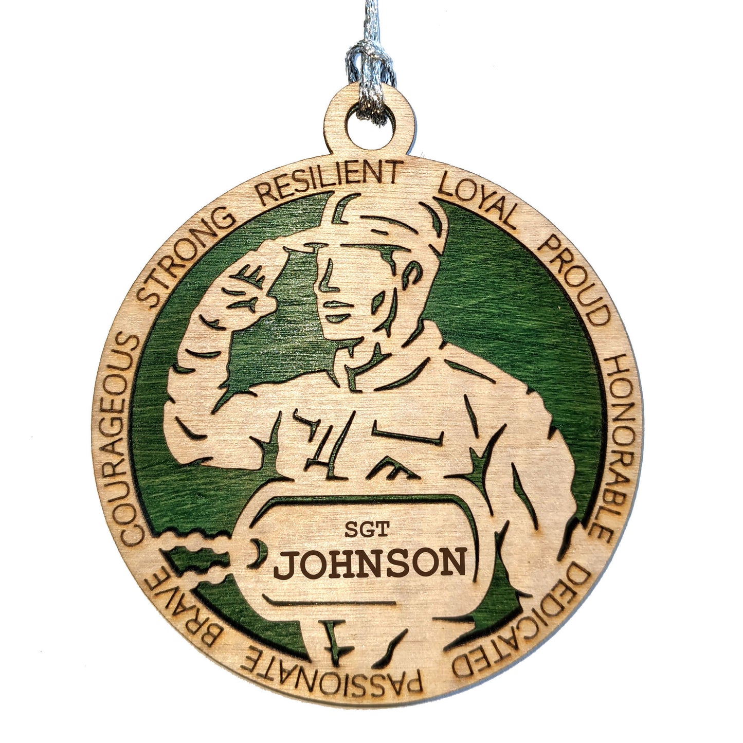 Personalized Military Soldier Christmas Ornament - 3" Wood Dog Tags for Male Army Navy Marines Air Force Coast Guard Veteran - Handmade USA Gift for Men
