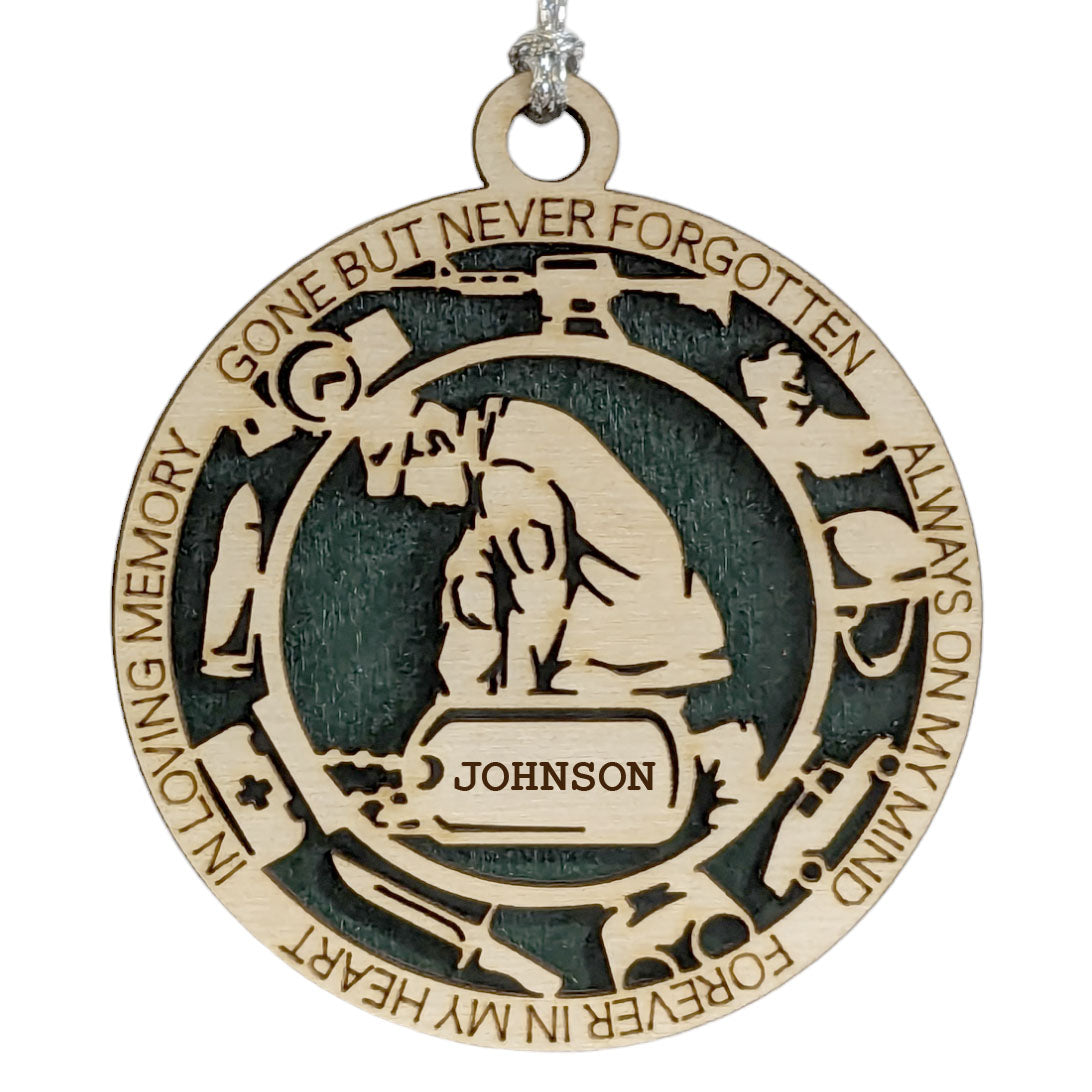 Handmade Military Keepsake Ornament - Personalized Wood Army Soldier Memorial for Christmas Tree