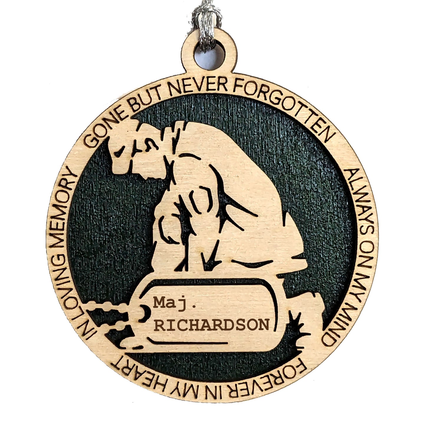 Personalized Army Soldier Memorial Wooden Christmas Ornament - Handcrafted Military Tribute Gift with Customizable Dog Tags