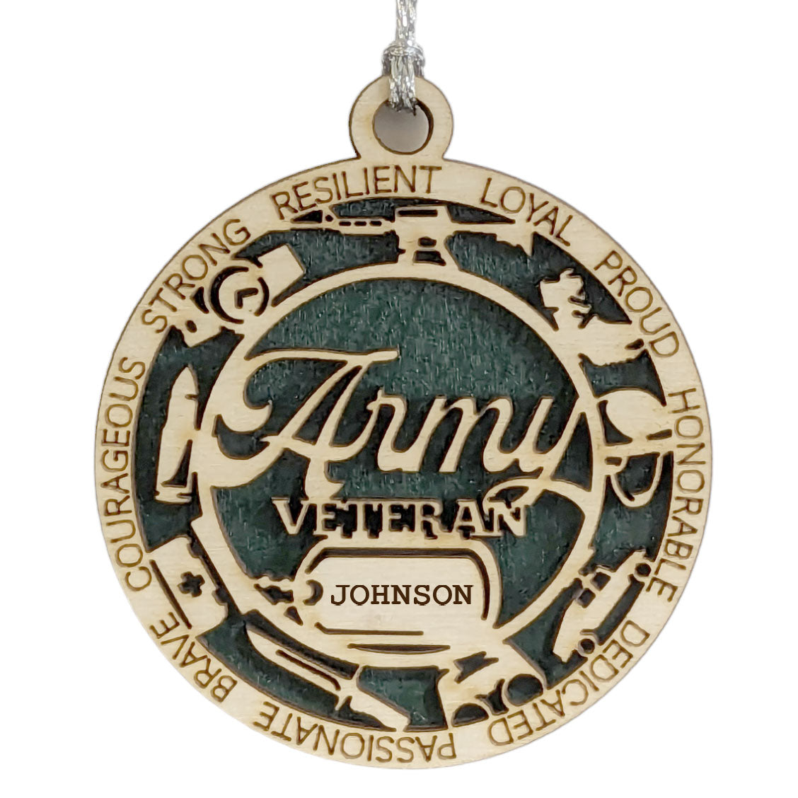 Personalized Army Veteran Wooden Christmas Ornament - Laser Cut Military Tribute with Custom Dog Tags - Handcrafted in USA