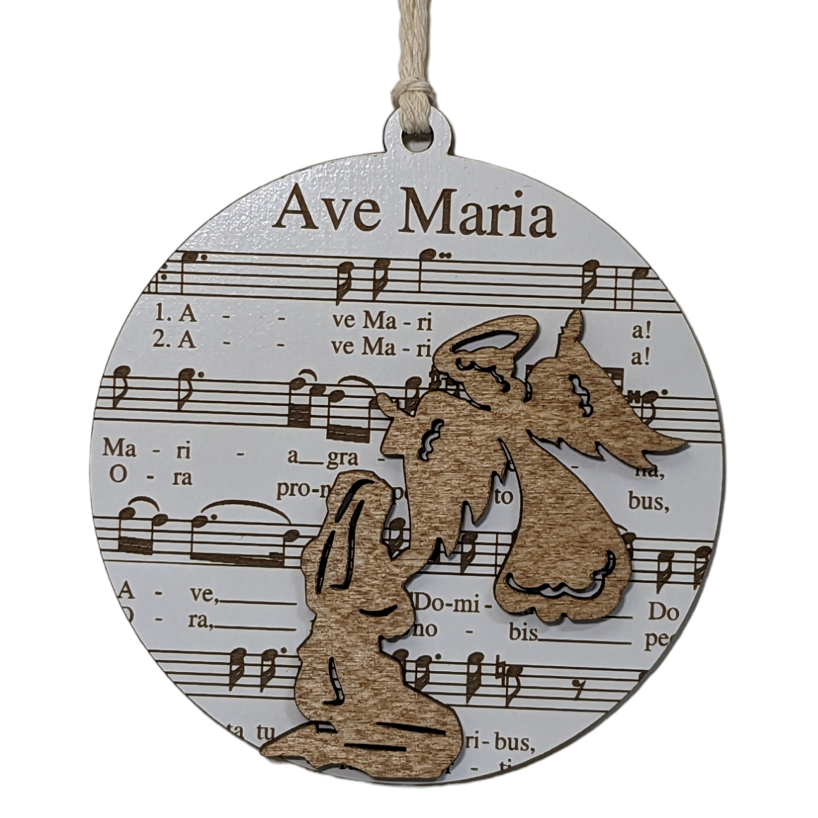 3.5" Ave Maria Sheet Music Laser Engraved Christmas Ornament - Musical Holiday Decor for Music Lovers, Unique Xmas Gift