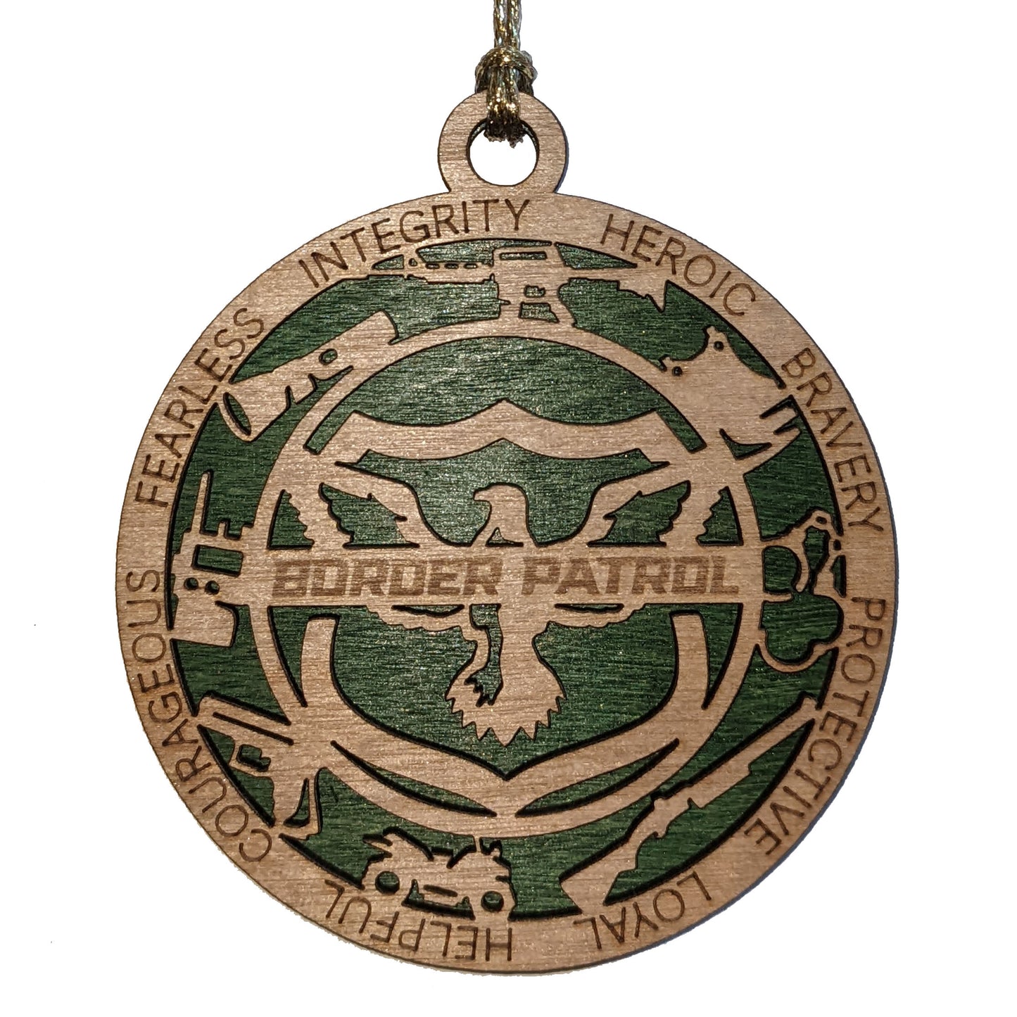 3" Handcrafted Wooden Border Patrol Christmas Ornament with Solid Background - Customized Holiday Decor to Honor Border Patrol Agents