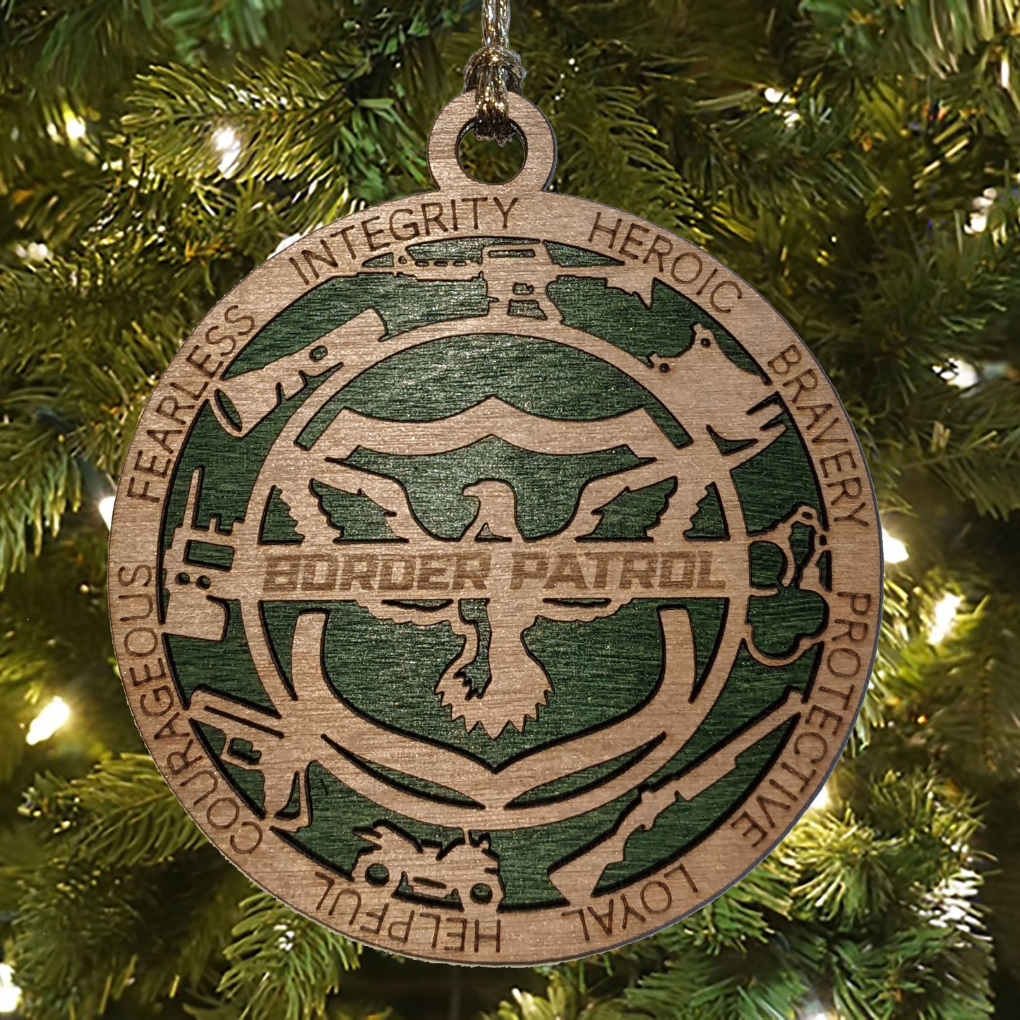 3" Handcrafted Wooden Border Patrol Christmas Ornament with Solid Background - Customized Holiday Decor to Honor Border Patrol Agents