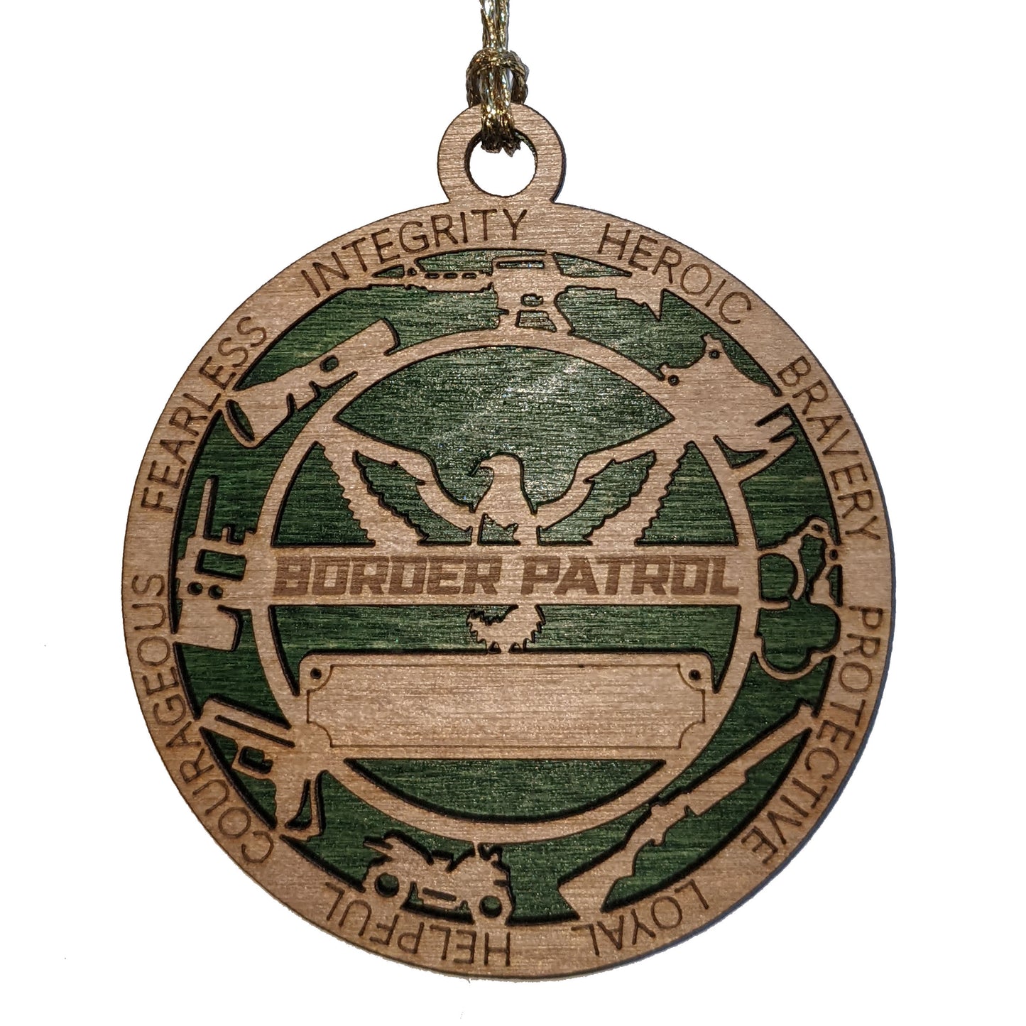 3" Handcrafted Wooden Personalized Border Patrol Christmas Ornament with Solid Background - Customized Holiday Decor to Honor Border Patrol Agents
