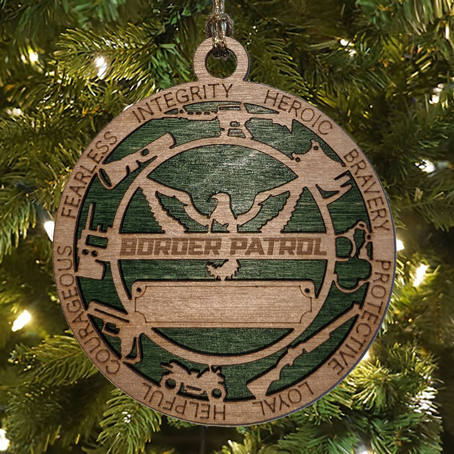 3" Handcrafted Wooden Personalized Border Patrol Christmas Ornament with Solid Background - Customized Holiday Decor to Honor Border Patrol Agents