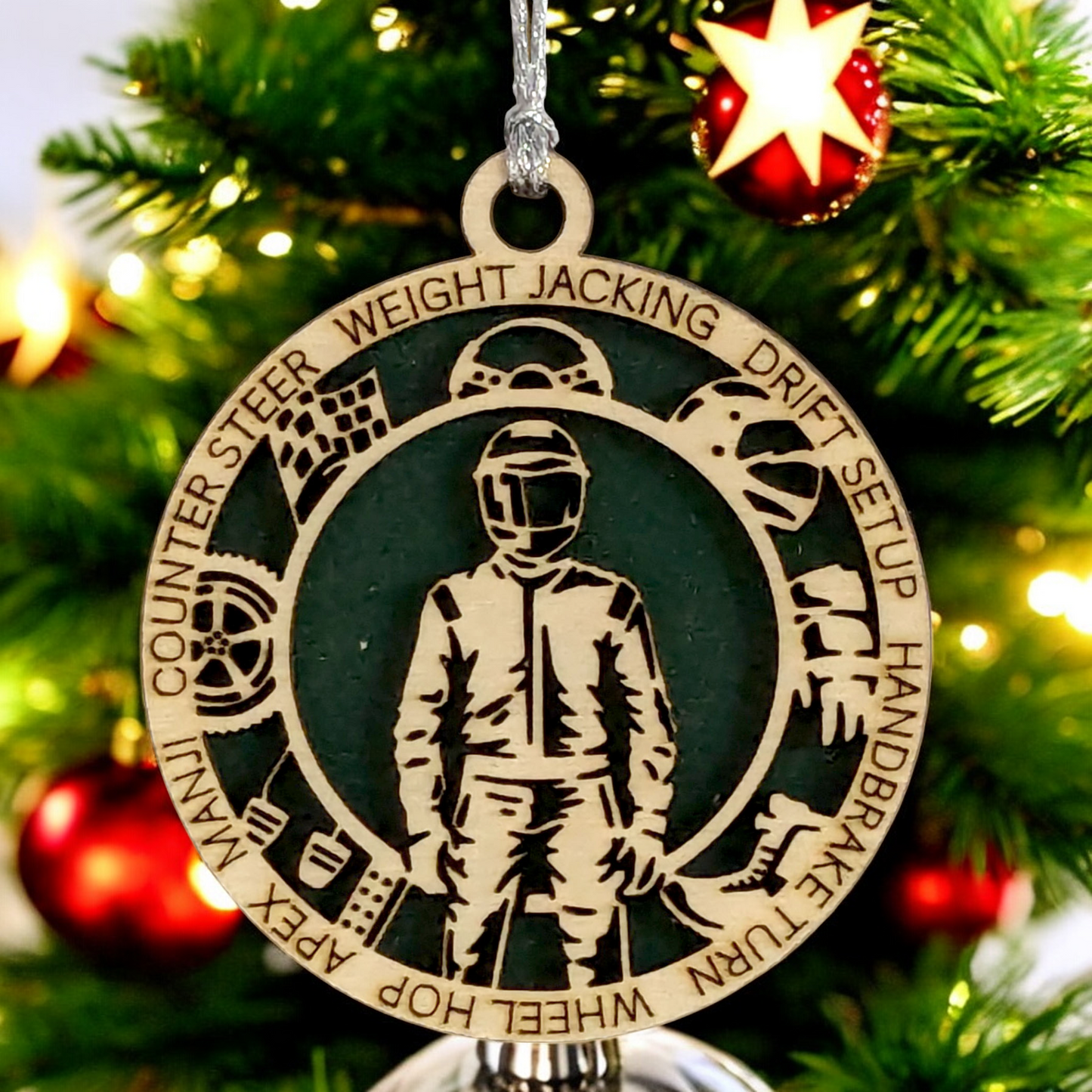Personalized 3-Inch Handcrafted Wooden Car Racing Christmas Ornament - Unique Laser Cut Design - Customizable Holiday Decor for Racing Enthusiasts - Festive Keepsake for Car Lovers and Motorsport Fans