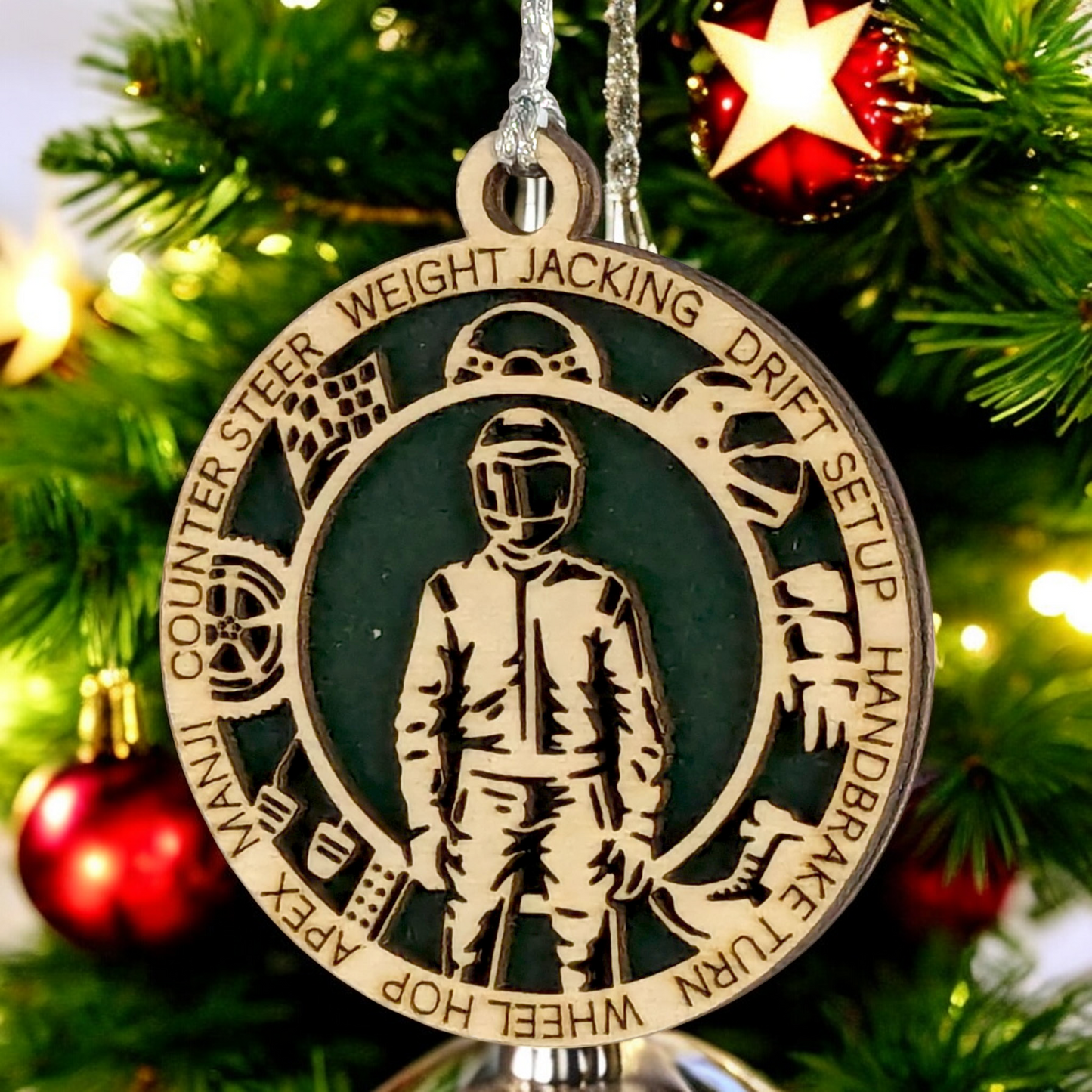 Personalized 3-Inch Handcrafted Wooden Car Racing Christmas Ornament - Unique Laser Cut Design - Customizable Holiday Decor for Racing Enthusiasts - Festive Keepsake for Car Lovers and Motorsport Fans