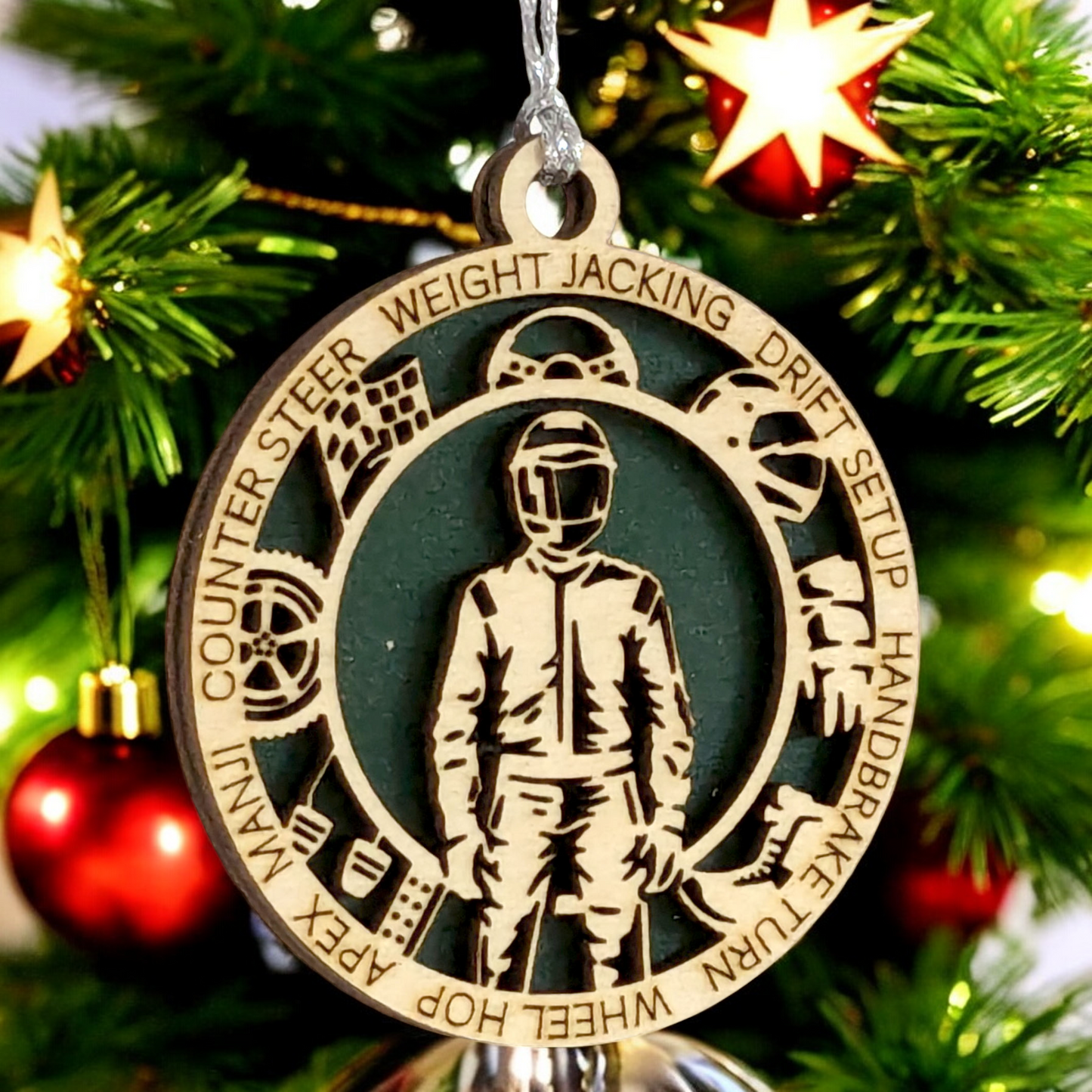 Personalized 3-Inch Handcrafted Wooden Car Racing Christmas Ornament - Unique Laser Cut Design - Customizable Holiday Decor for Racing Enthusiasts - Festive Keepsake for Car Lovers and Motorsport Fans