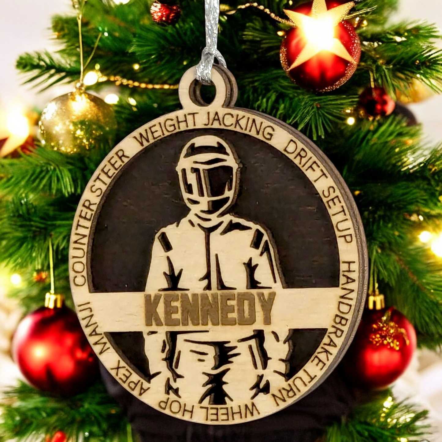 Personalized 3-Inch Handcrafted Wooden Car Racing Christmas Ornament - Unique Laser Cut Design - Customizable Holiday Decor for Racing Enthusiasts - Festive Keepsake for Car Lovers and Motorsport Fans