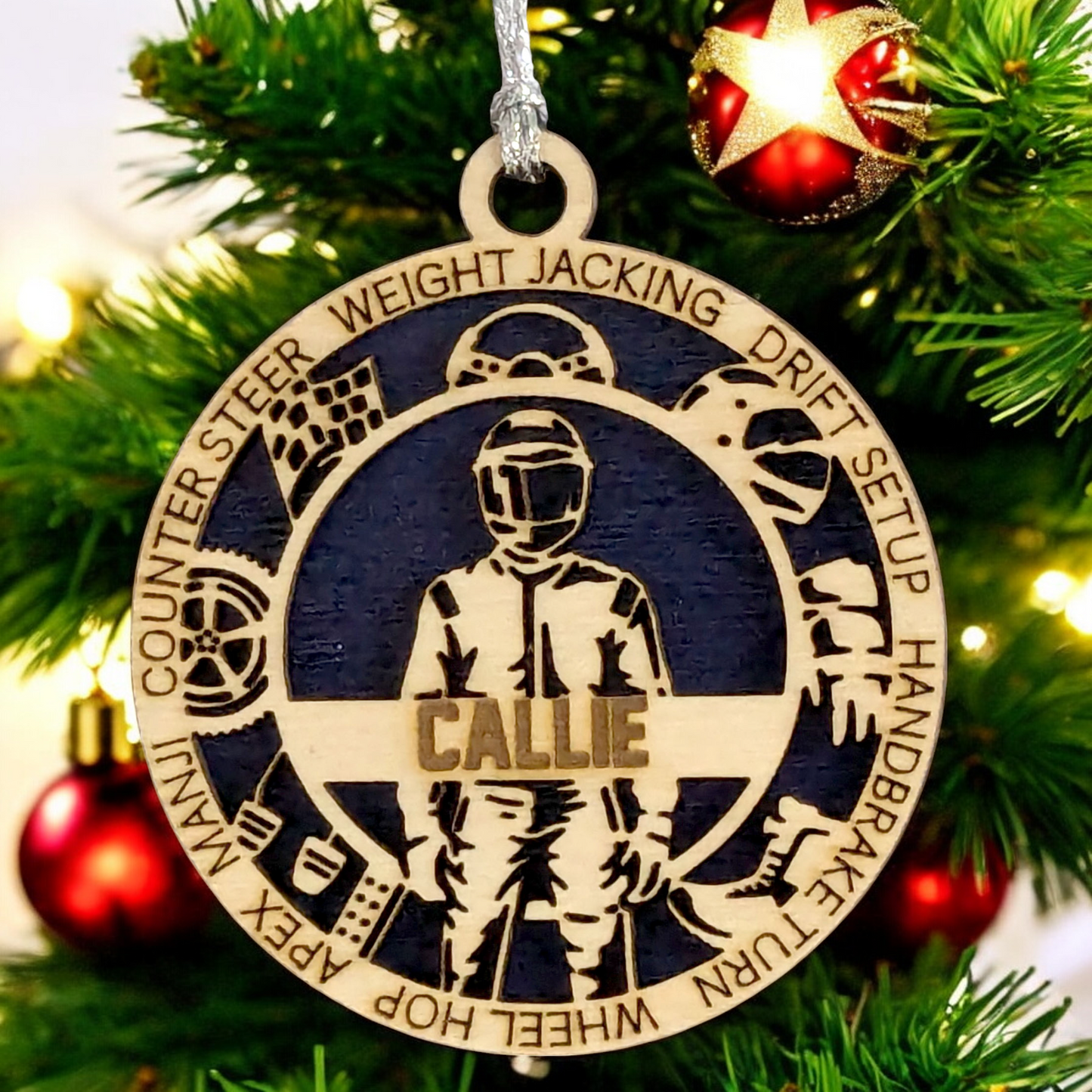 Personalized 3-Inch Handcrafted Wooden Car Racing Christmas Ornament - Unique Laser Cut Design - Customizable Holiday Decor for Racing Enthusiasts - Festive Keepsake for Car Lovers and Motorsport Fans
