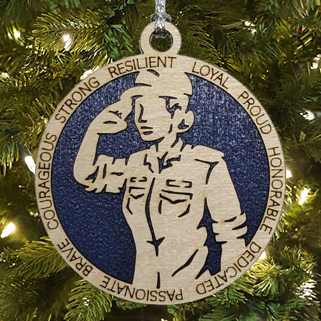Women's Coast Guard Wooden Ornament - 3" Two-Layer Christmas Decoration - Female Sailor Design - Handcrafted in USA