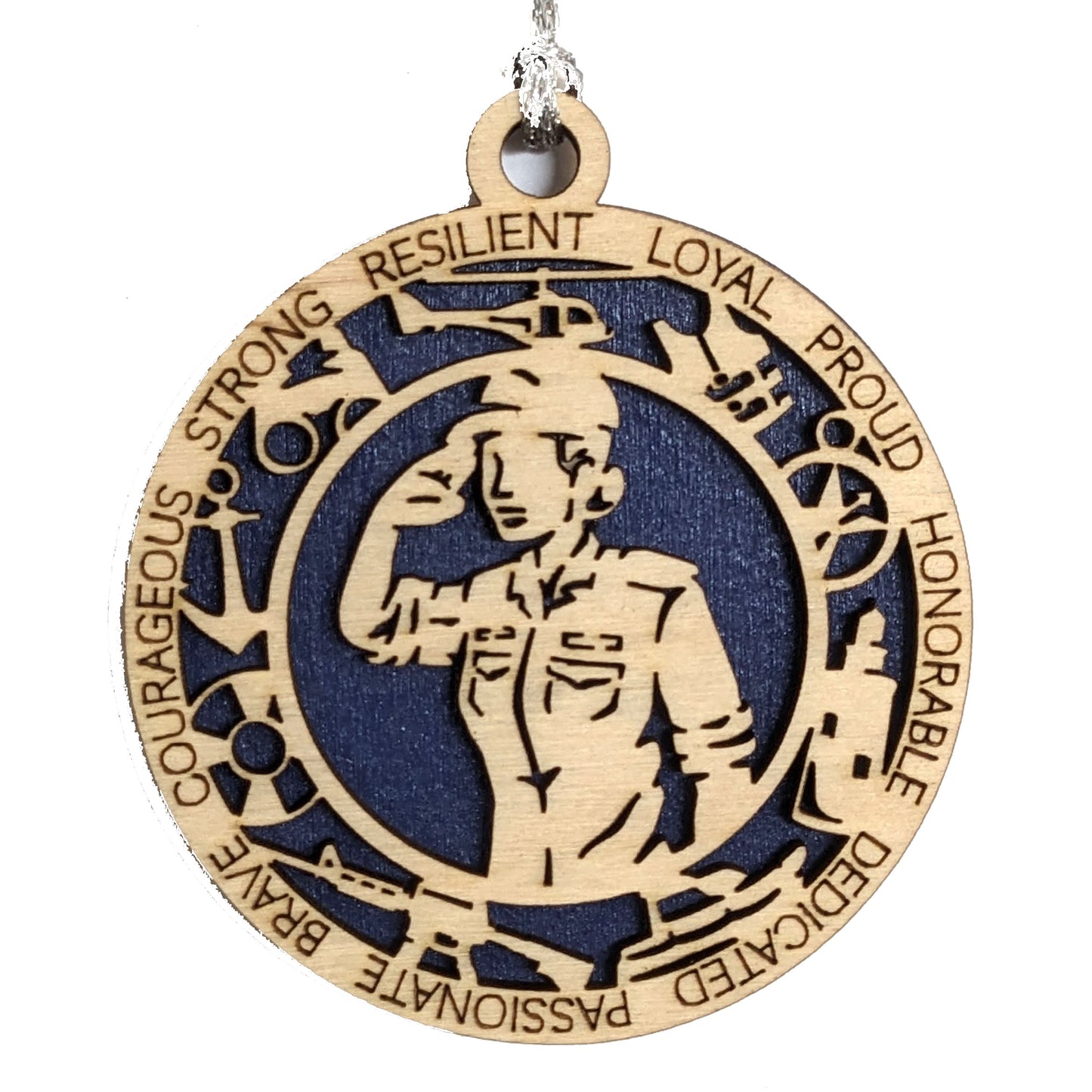 Female Coast Guard Christmas Ornament - 3" Wooden Laser Cut with Military Icons - Women in Service Gift - Handmade in USA