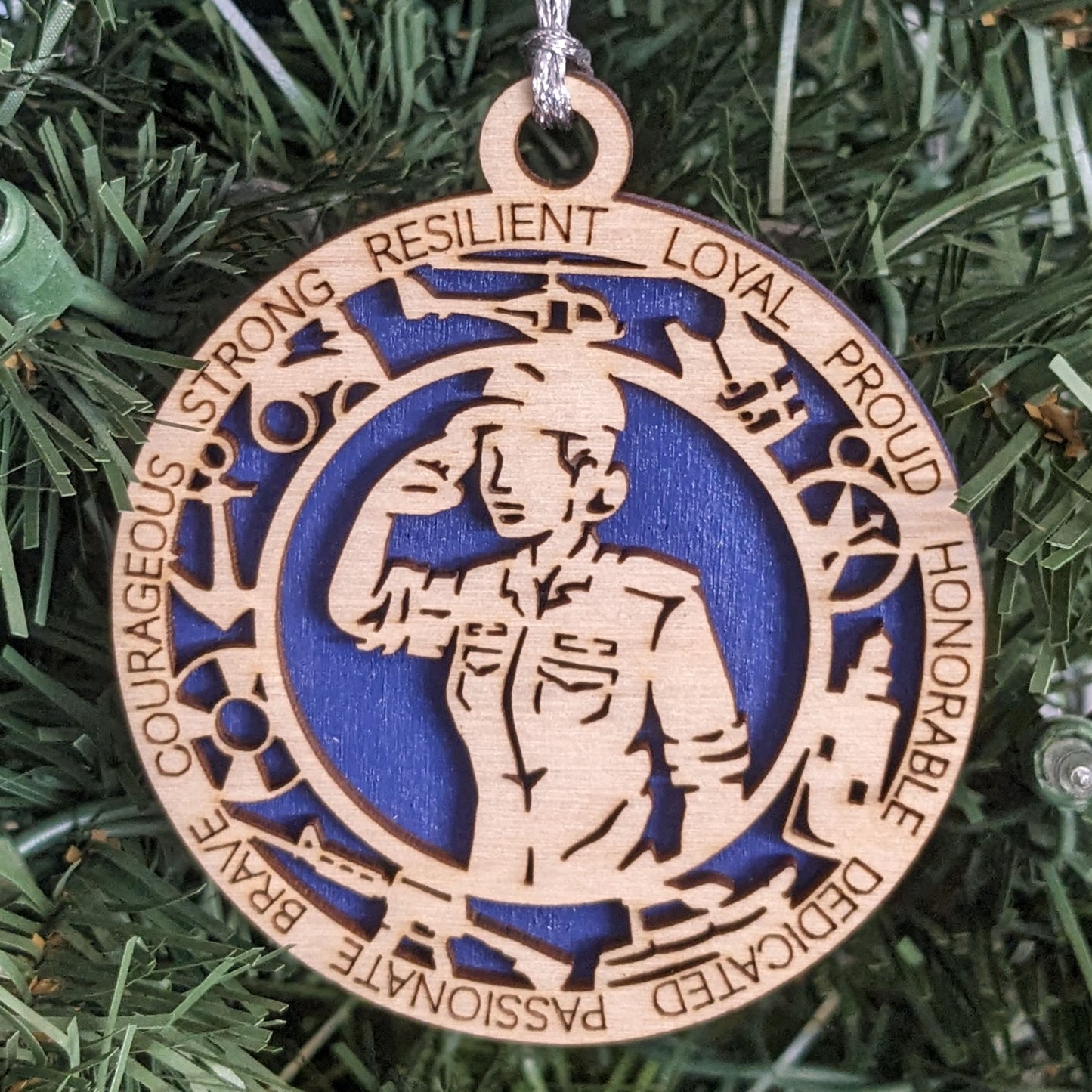 Female Coast Guard Christmas Ornament - 3" Wooden Laser Cut with Military Icons - Women in Service Gift - Handmade in USA