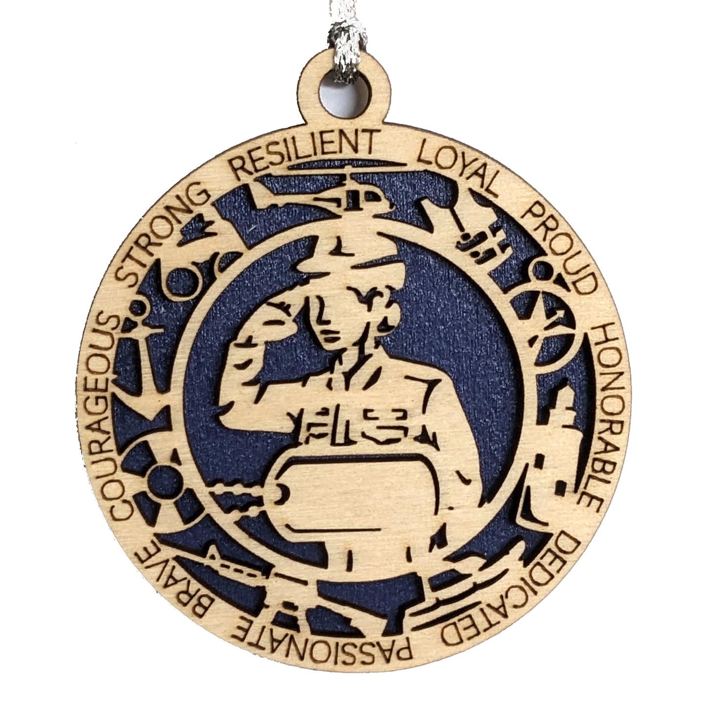 Female Coast Guard Dress Uniform Ornament - 3" Wooden Laser Cut with Custom Dog Tags - Women in Military Gift - USA Made
