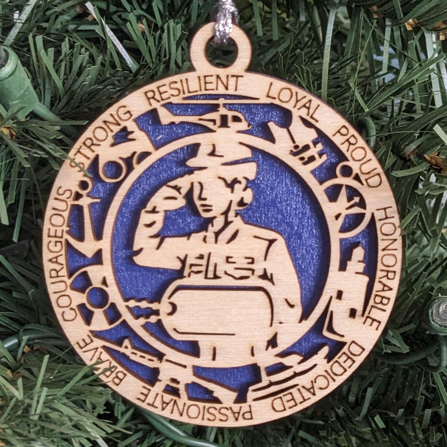 Female Coast Guard Dress Uniform Ornament - 3" Wooden Laser Cut with Custom Dog Tags - Women in Military Gift - USA Made
