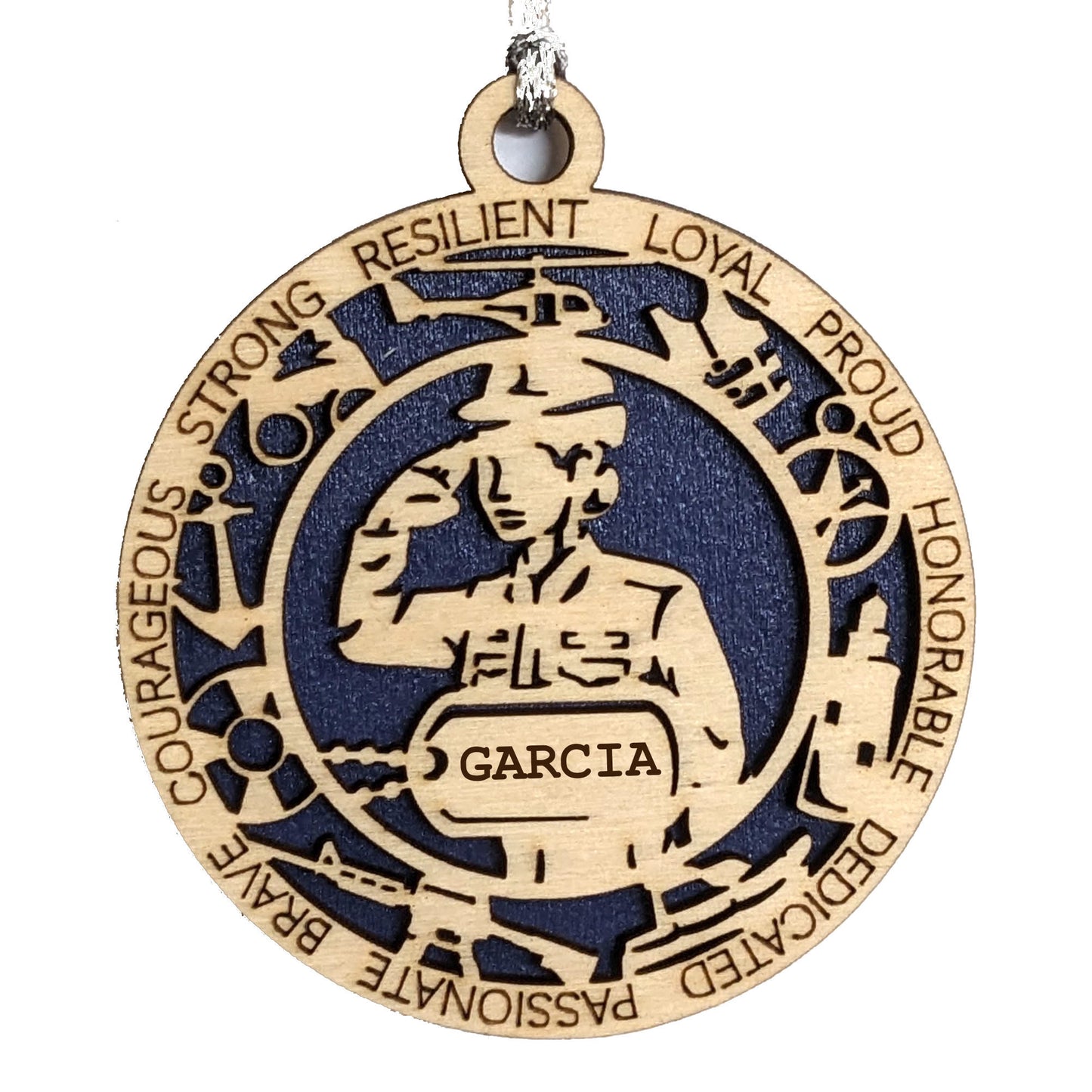 Female Coast Guard Dress Uniform Ornament - 3" Wooden Laser Cut with Custom Dog Tags - Women in Military Gift - USA Made
