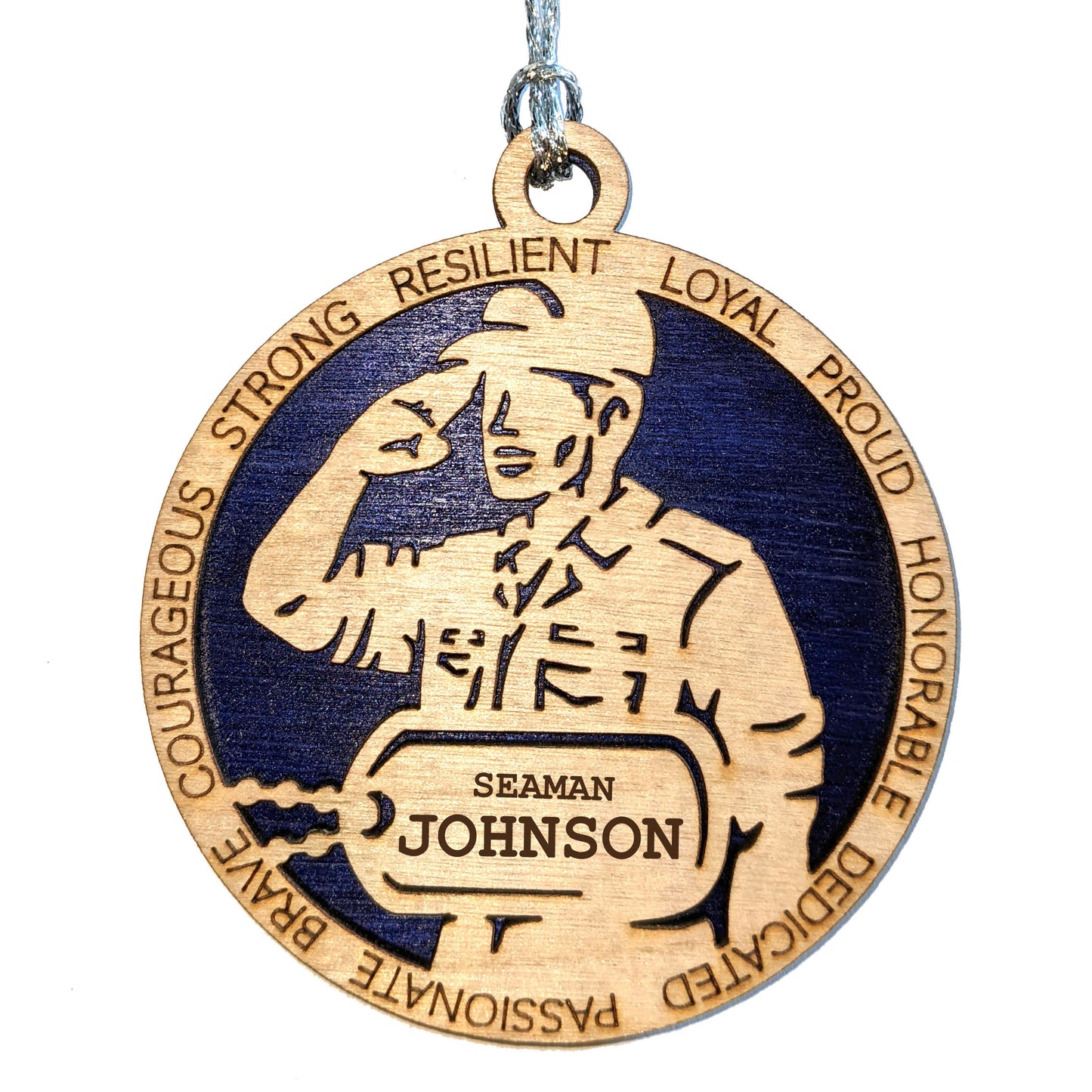 Male Coast Guard Christmas Ornament - 3" Wooden Laser Cut with Custom Dog Tags - Men in Military Gift - USA Handcrafted