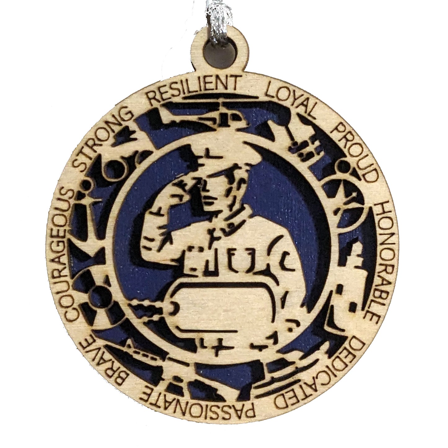 Male Coast Guard Christmas Ornament - 3" Wooden Laser Cut with Custom Dog Tags - Men in Dress Uniform - Handmade in USA