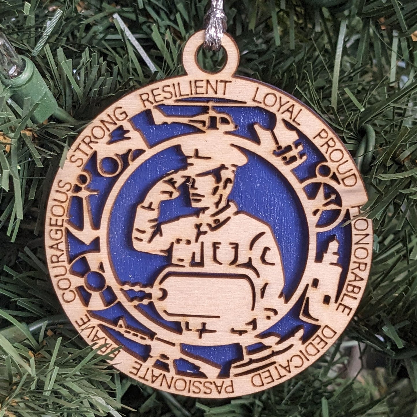 Male Coast Guard Christmas Ornament - 3" Wooden Laser Cut with Custom Dog Tags - Men in Dress Uniform - Handmade in USA