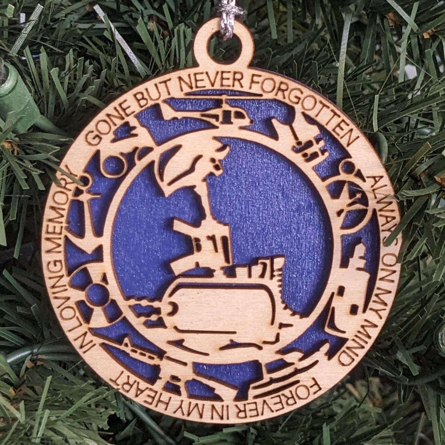 Personalized Coast Guard Memorial Ornament - Handcrafted Wood Christmas Tree Decoration with Custom Dog Tags
