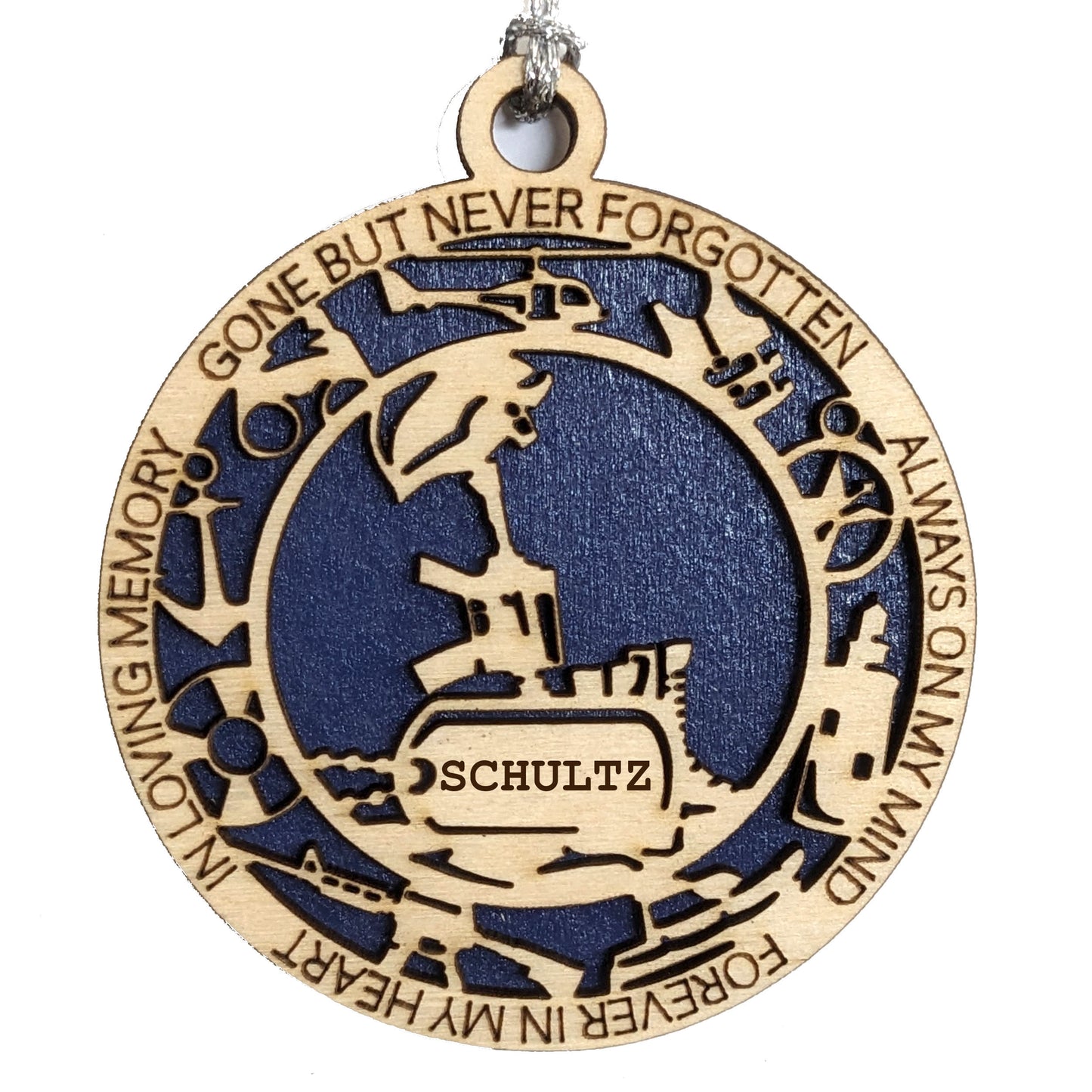 Personalized Coast Guard Memorial Ornament - Handcrafted Wood Christmas Tree Decoration with Custom Dog Tags