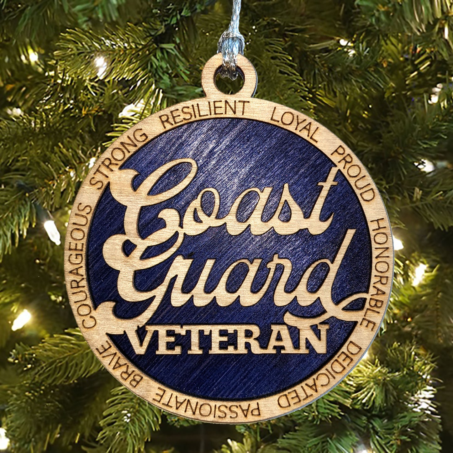 Handcrafted Coast Guard Veteran Christmas Ornament - 3" Wooden Laser Cut Decoration - Patriotic Military Gift - Made in USA
