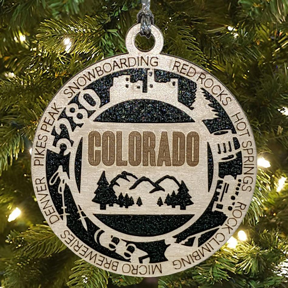 Colorado State Pride 3D Wood Laser Cut Ornament: Featuring Iconic Colorado Symbols and Custom Background Colors