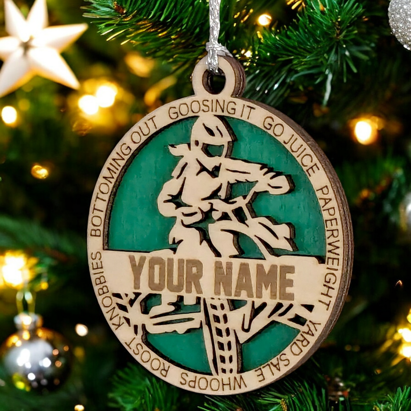 3" Laser Cut Handcrafted Wooden Personalized Female ATV Christmas Ornament - Custom Name, ATV Rider Holiday Decor, Unique Gift, Tree Decoration - Durable Wood Craftsmanship, ATV Enthusiast Keepsake