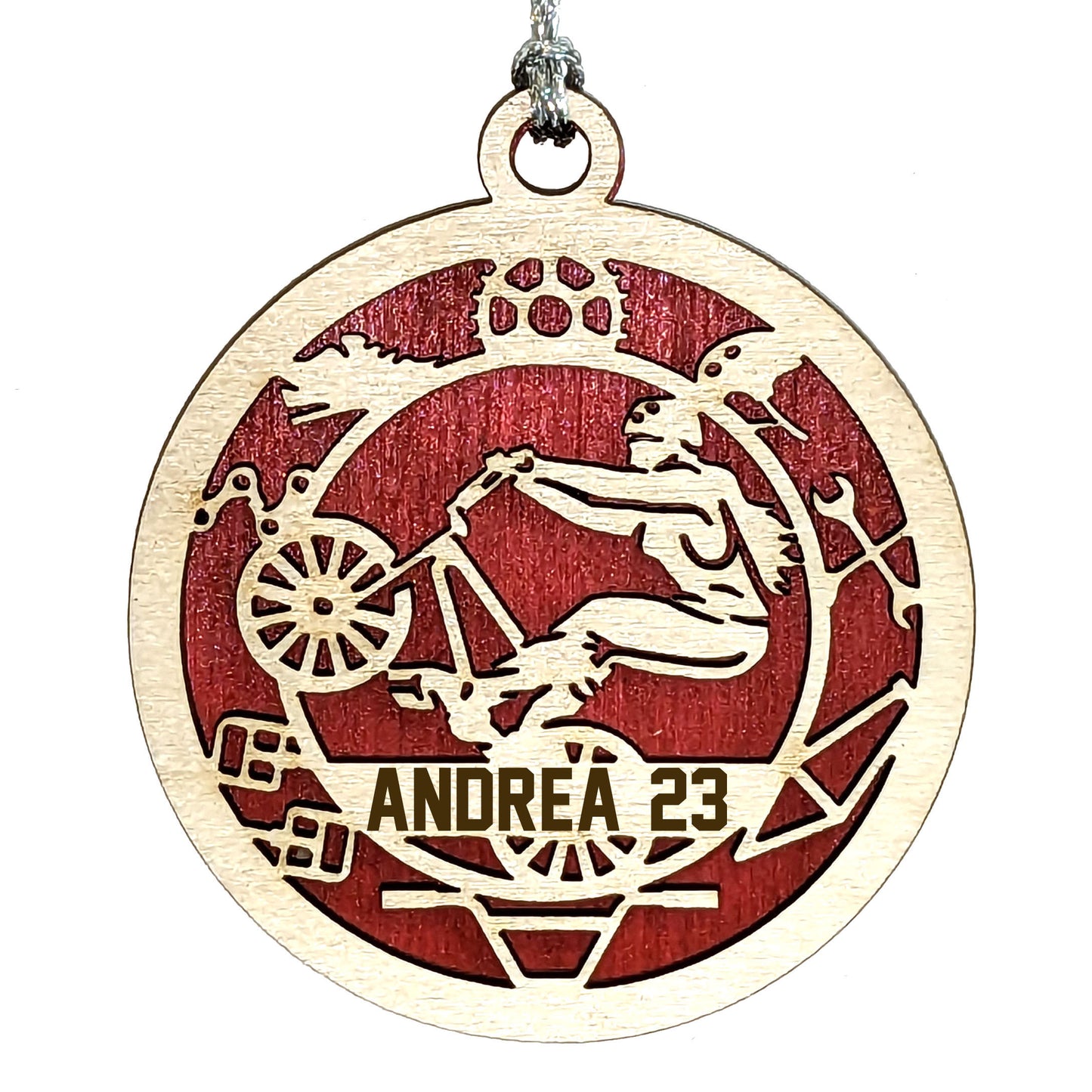 Female BMX laser cut personalized wood ornament