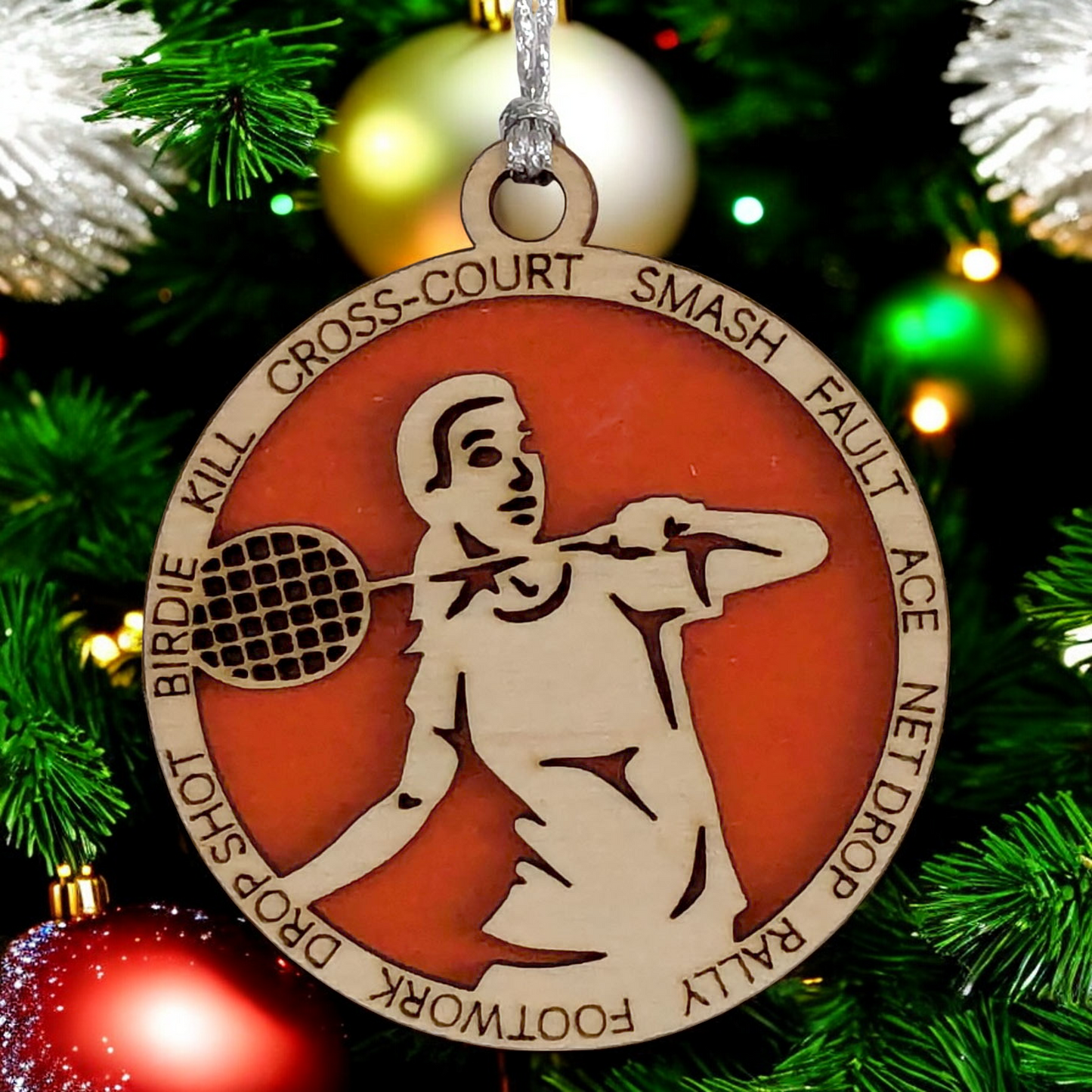 3" Personalized Female Badminton Christmas Ornament - Handcrafted Wood Laser Cut Decoration