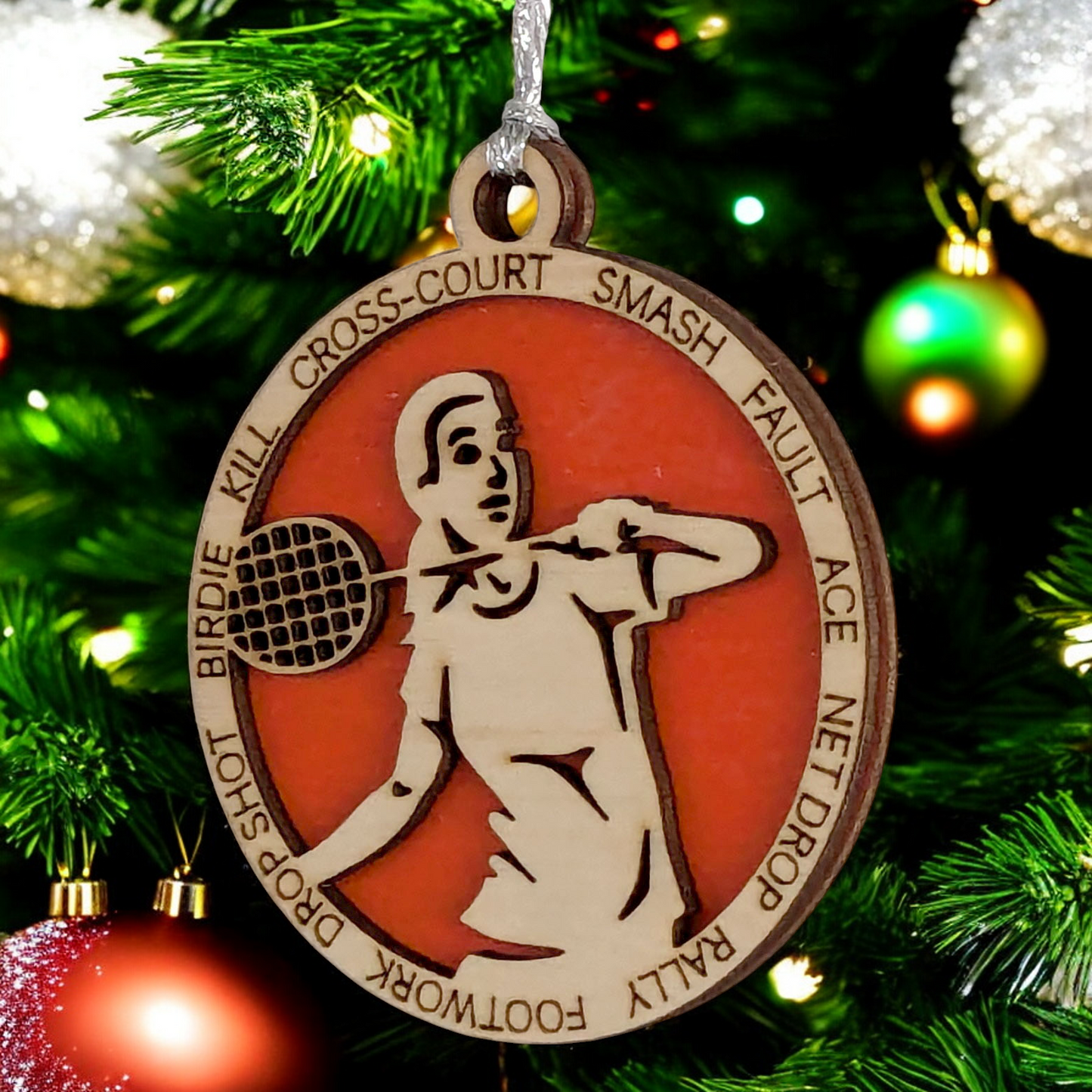 3" Personalized Female Badminton Christmas Ornament - Handcrafted Wood Laser Cut Decoration