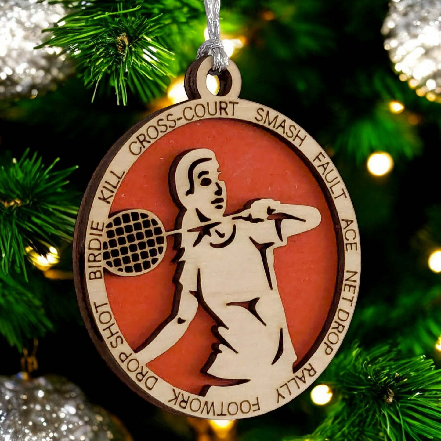 3" Personalized Female Badminton Christmas Ornament - Handcrafted Wood Laser Cut Decoration