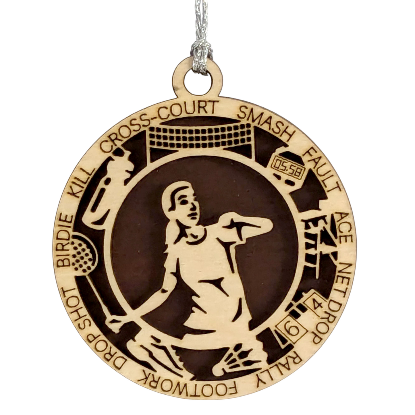 3" Personalized Female Badminton Christmas Ornament - Handcrafted Wood Laser Cut Decoration