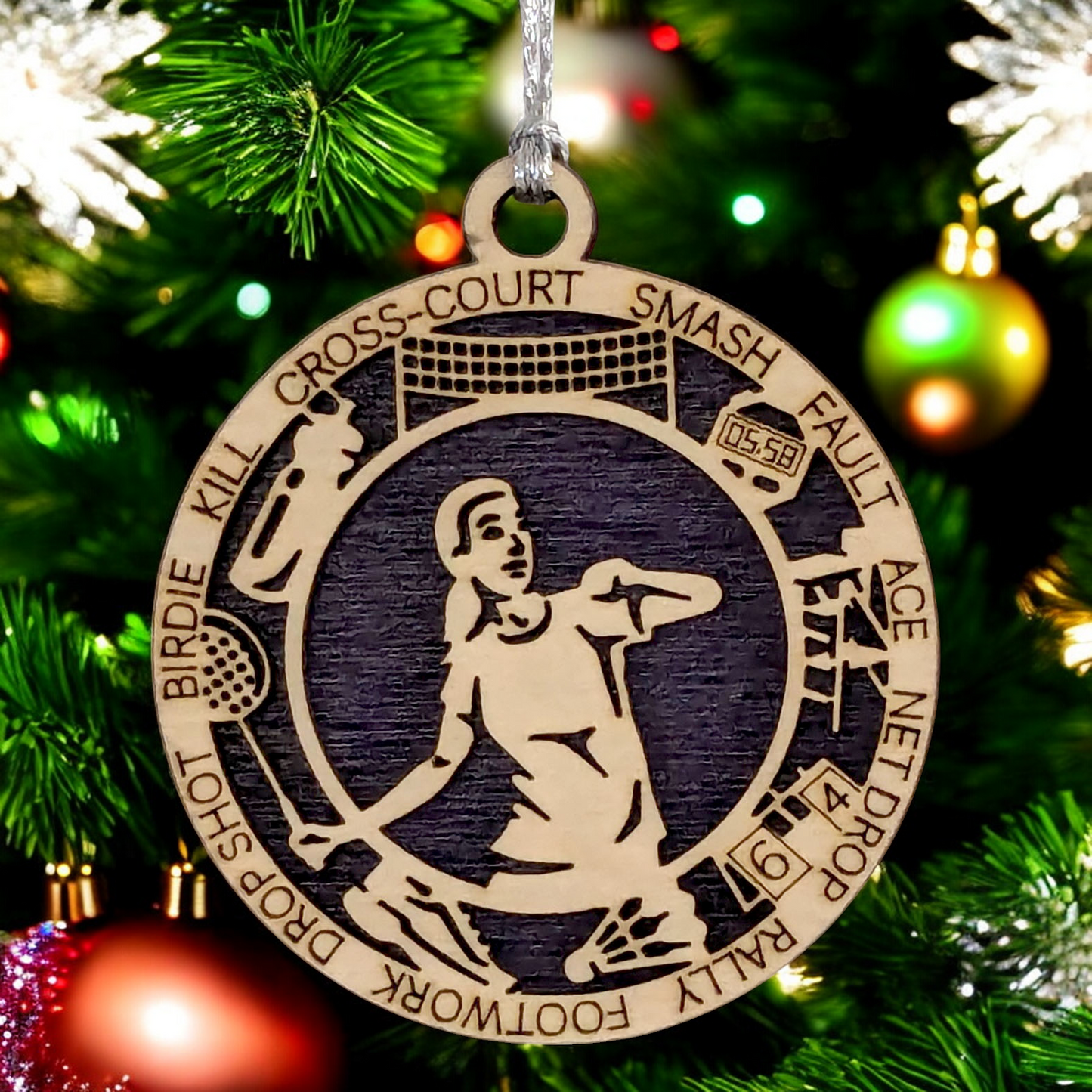 3" Personalized Female Badminton Christmas Ornament - Handcrafted Wood Laser Cut Decoration