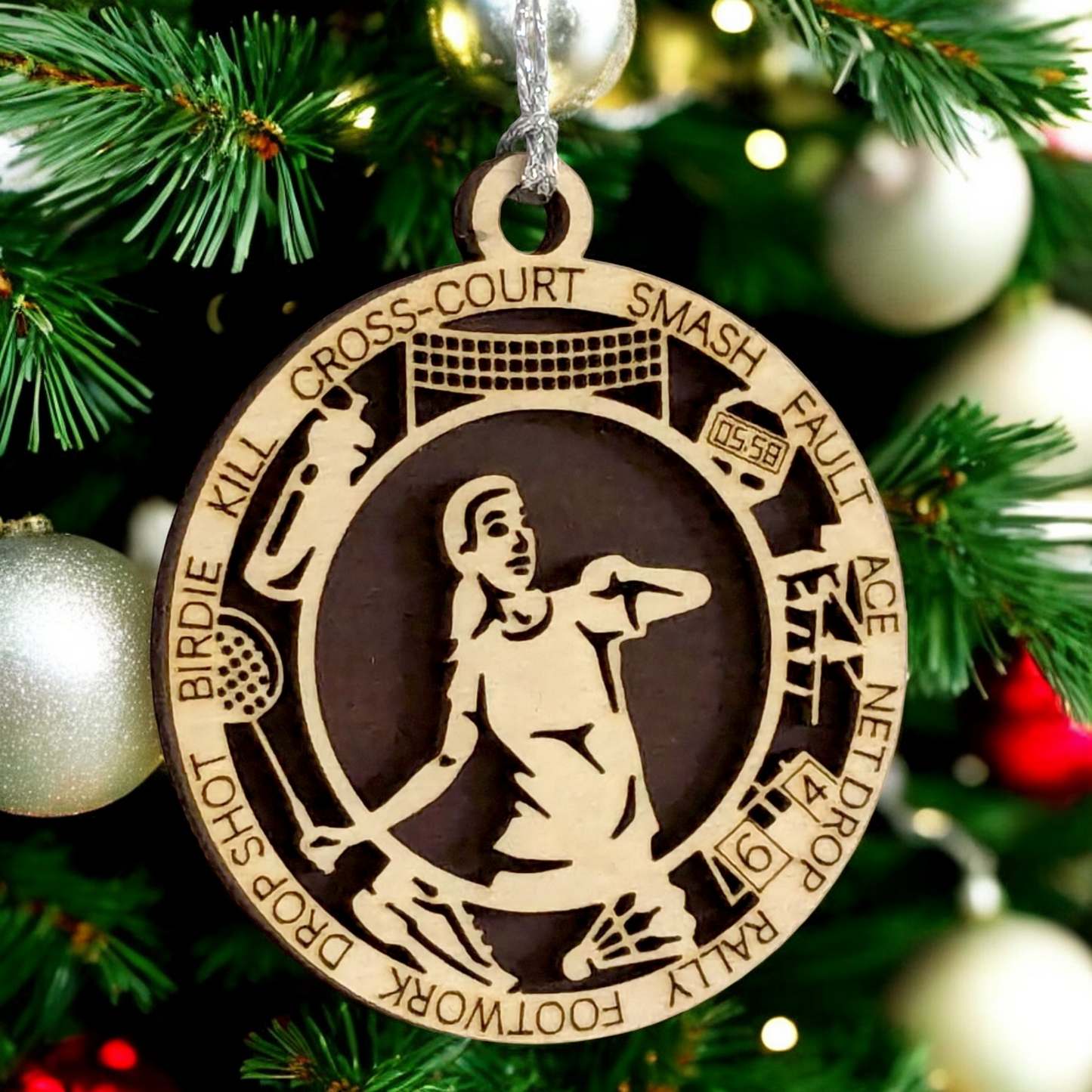 3" Personalized Female Badminton Christmas Ornament - Handcrafted Wood Laser Cut Decoration