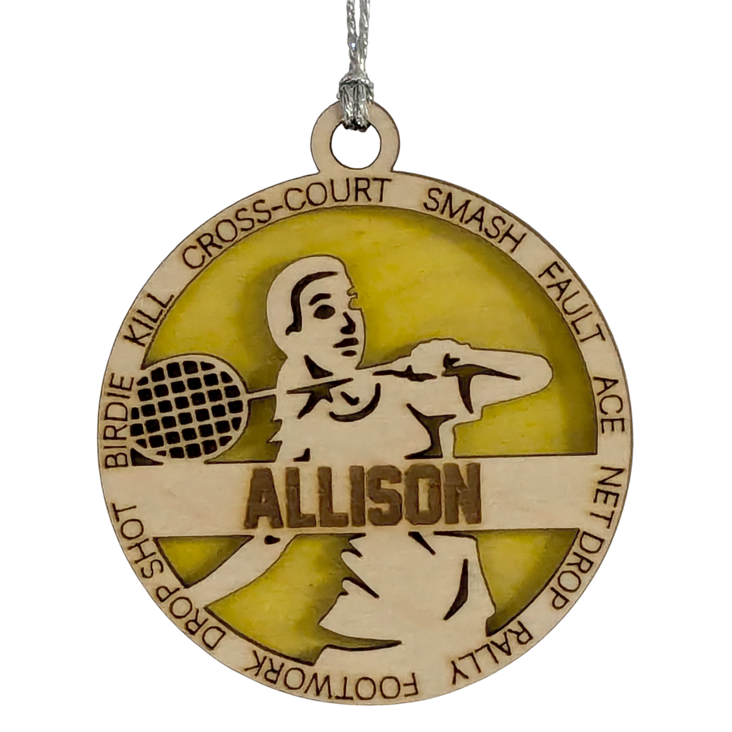3" Personalized Female Badminton Christmas Ornament - Handcrafted Wood Laser Cut Decoration