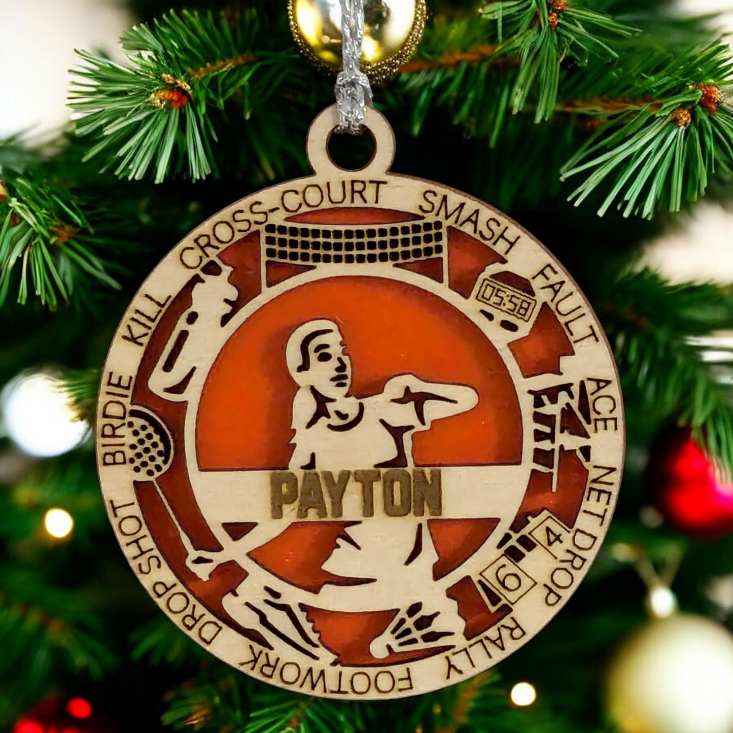 3" Personalized Female Badminton Christmas Ornament - Handcrafted Wood Laser Cut Decoration