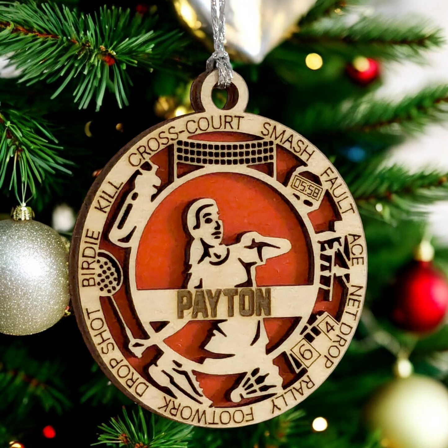 3" Personalized Female Badminton Christmas Ornament - Handcrafted Wood Laser Cut Decoration