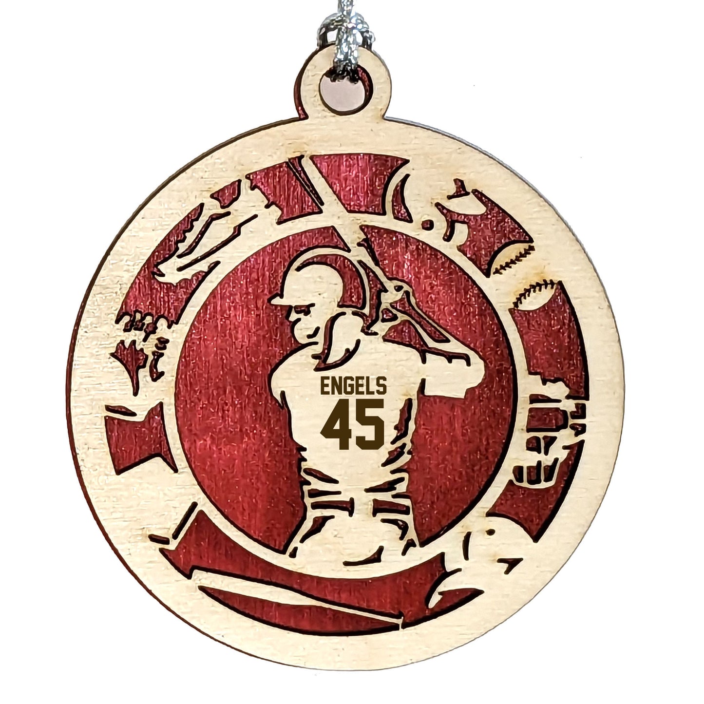 Female baseball laser cut personalized wood ornament