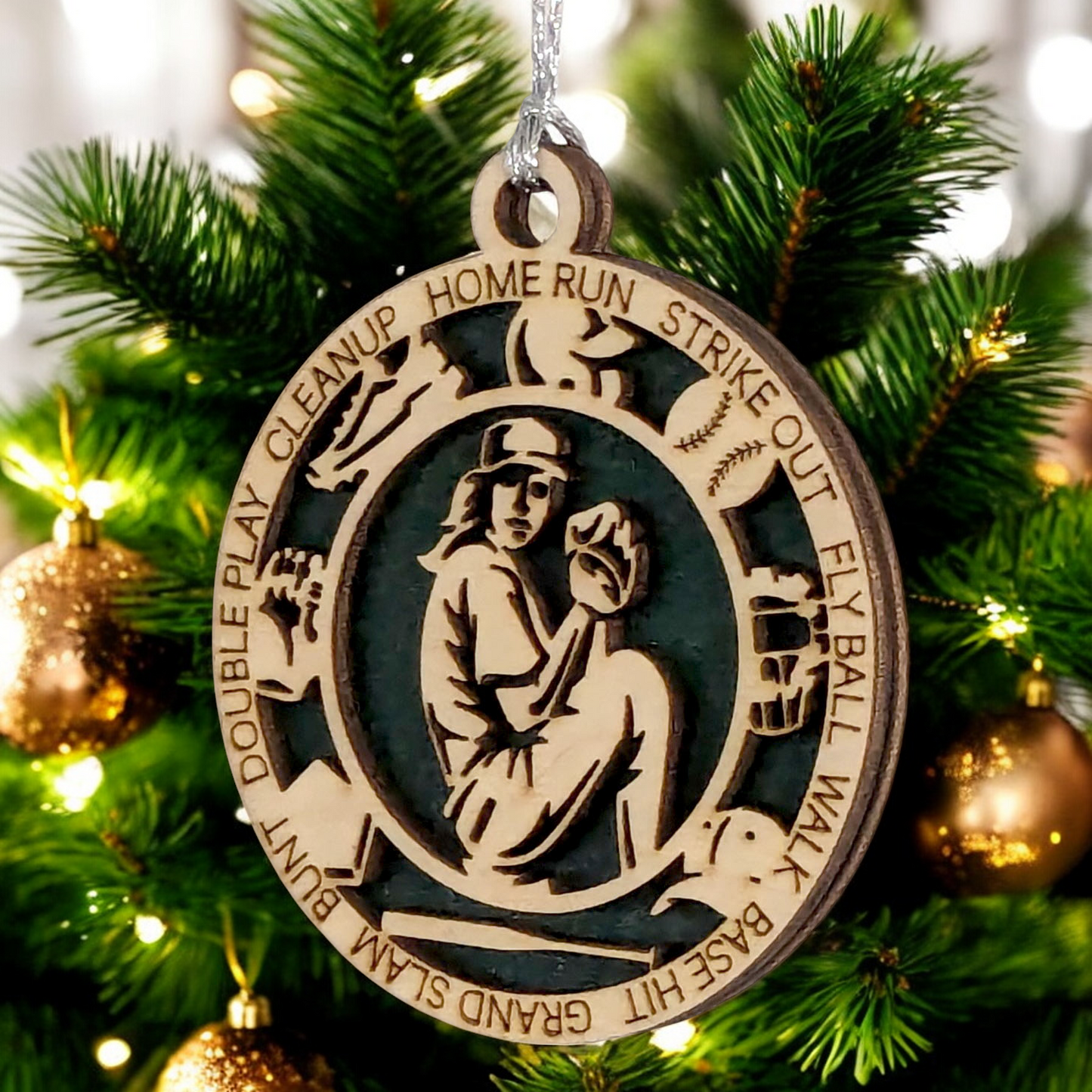 3" Personalized Female Baseball Pitcher Christmas Ornament - Handcrafted Wooden Decor for Sports Enthusiasts
