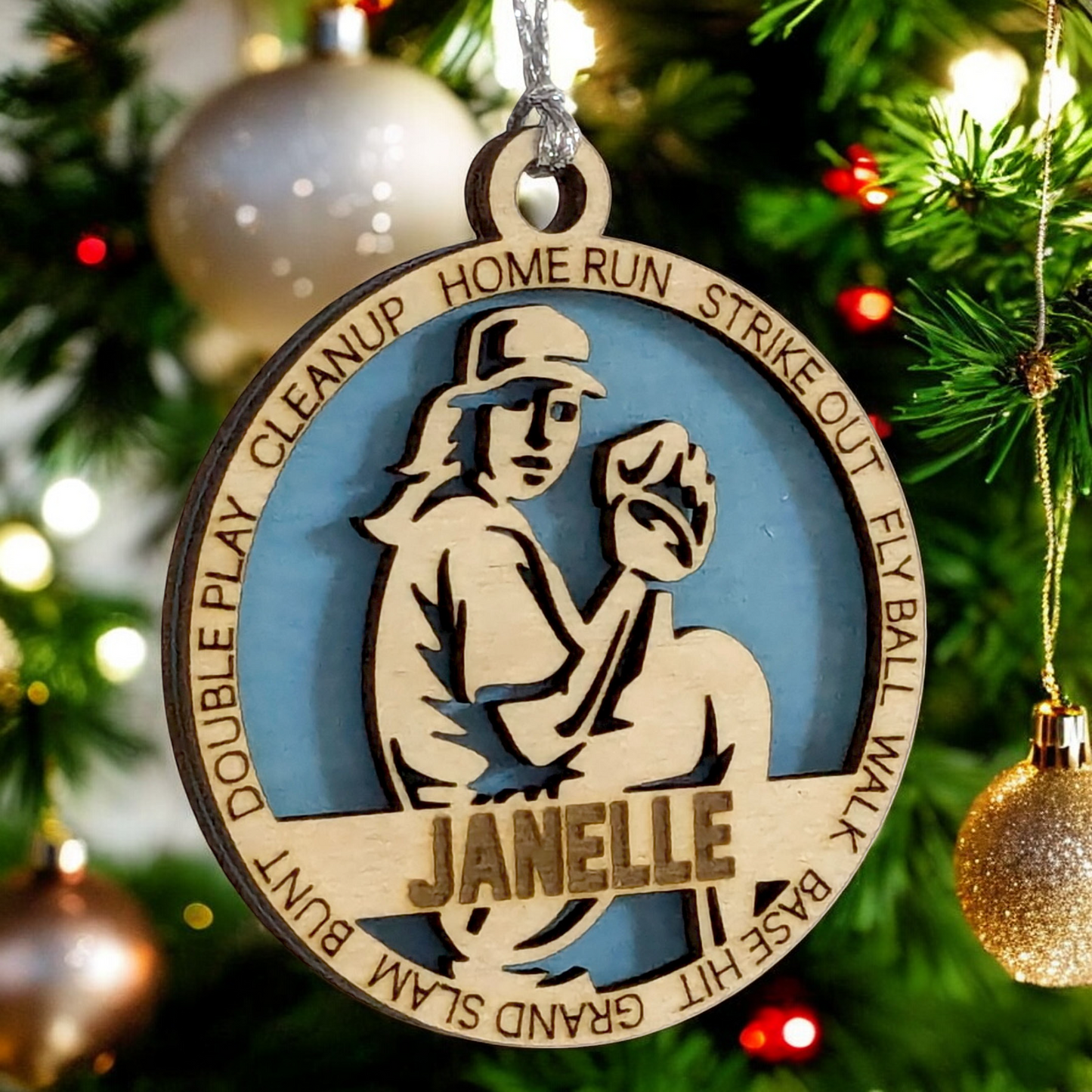 3" Personalized Female Baseball Pitcher Christmas Ornament - Handcrafted Wooden Decor for Sports Enthusiasts