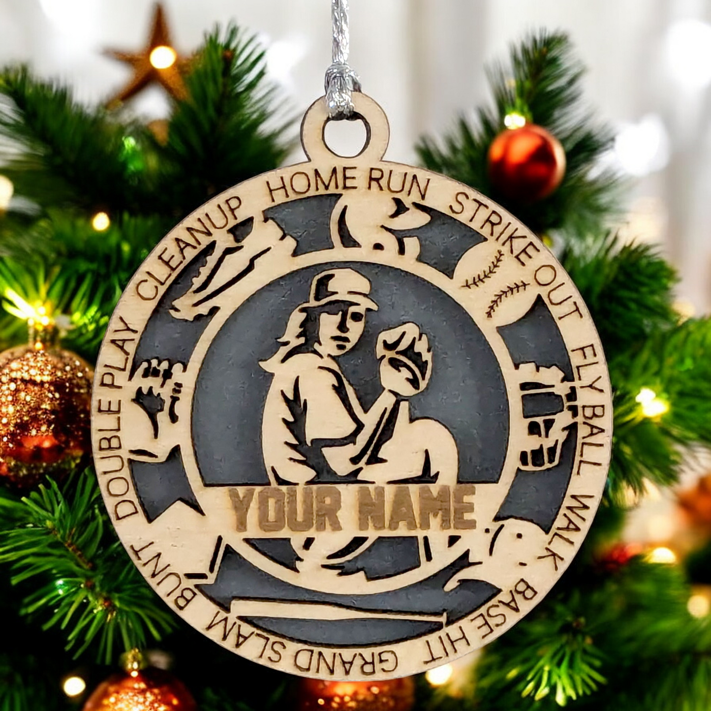 3" Personalized Female Baseball Pitcher Christmas Ornament - Handcrafted Wooden Decor for Sports Enthusiasts