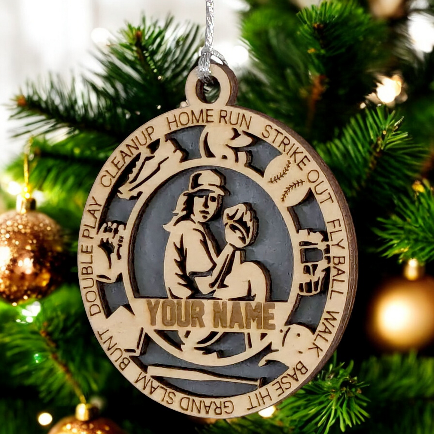 3" Personalized Female Baseball Pitcher Christmas Ornament - Handcrafted Wooden Decor for Sports Enthusiasts