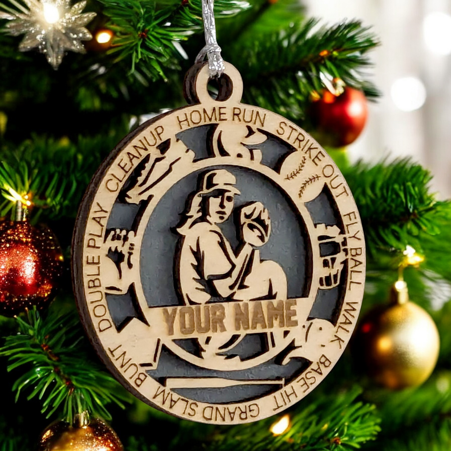 3" Personalized Female Baseball Pitcher Christmas Ornament - Handcrafted Wooden Decor for Sports Enthusiasts